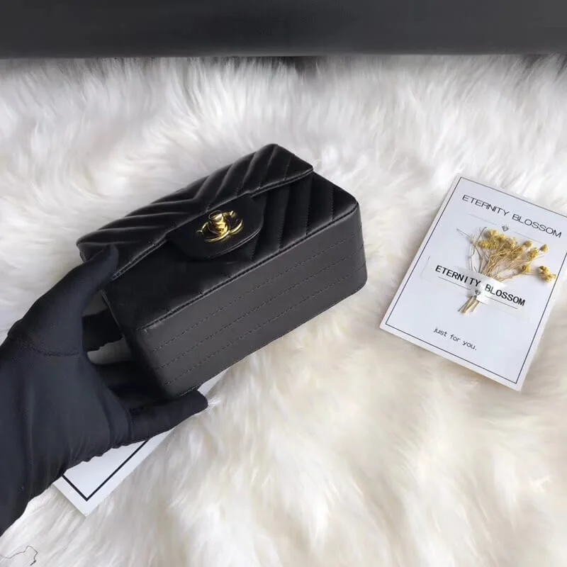 Chanel Chevron Lambskin 17Cm Class-Flap Bag 1115