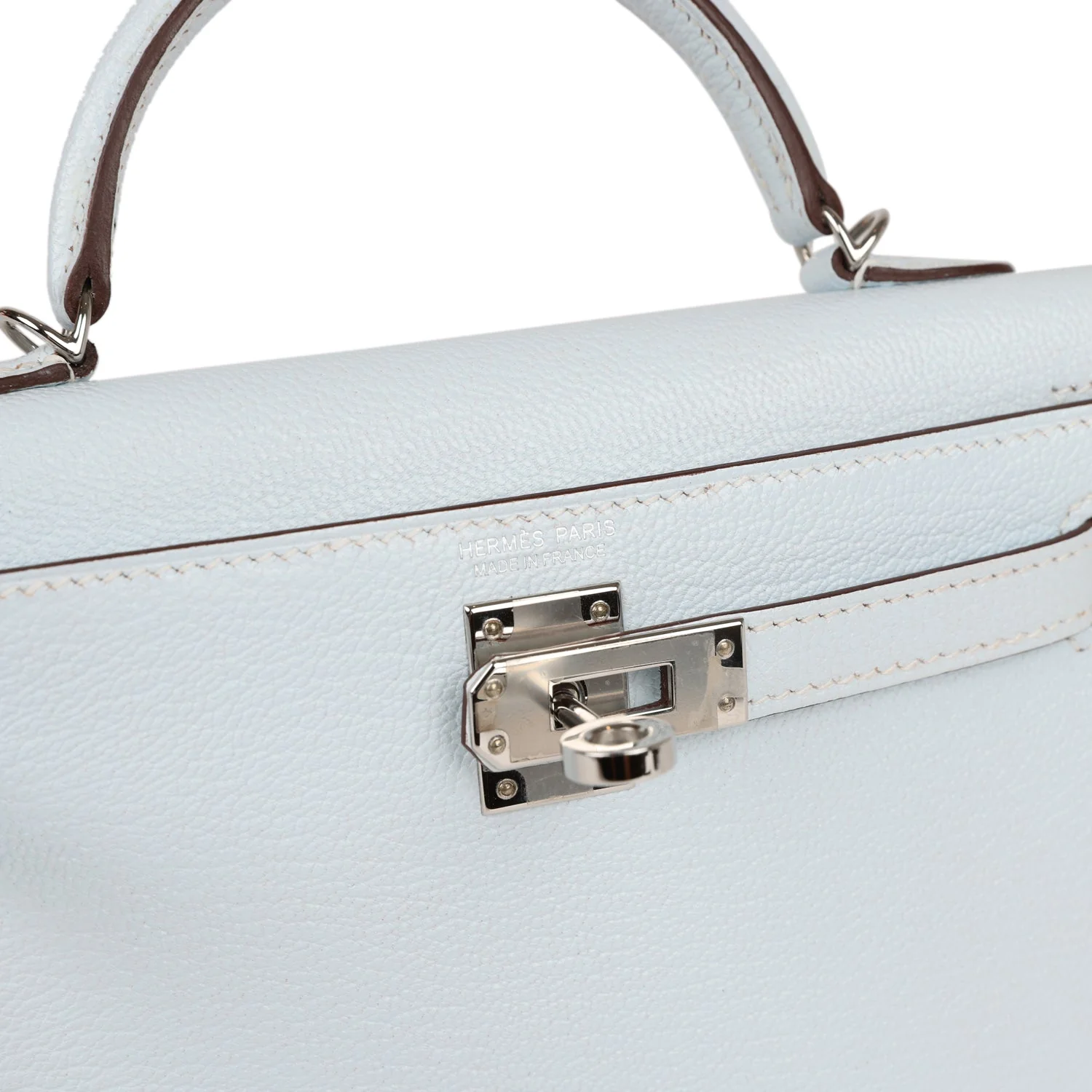 Pre-owned Hermes Kelly Sellier 20 Bleu Brume Chevre Palladium Hardware