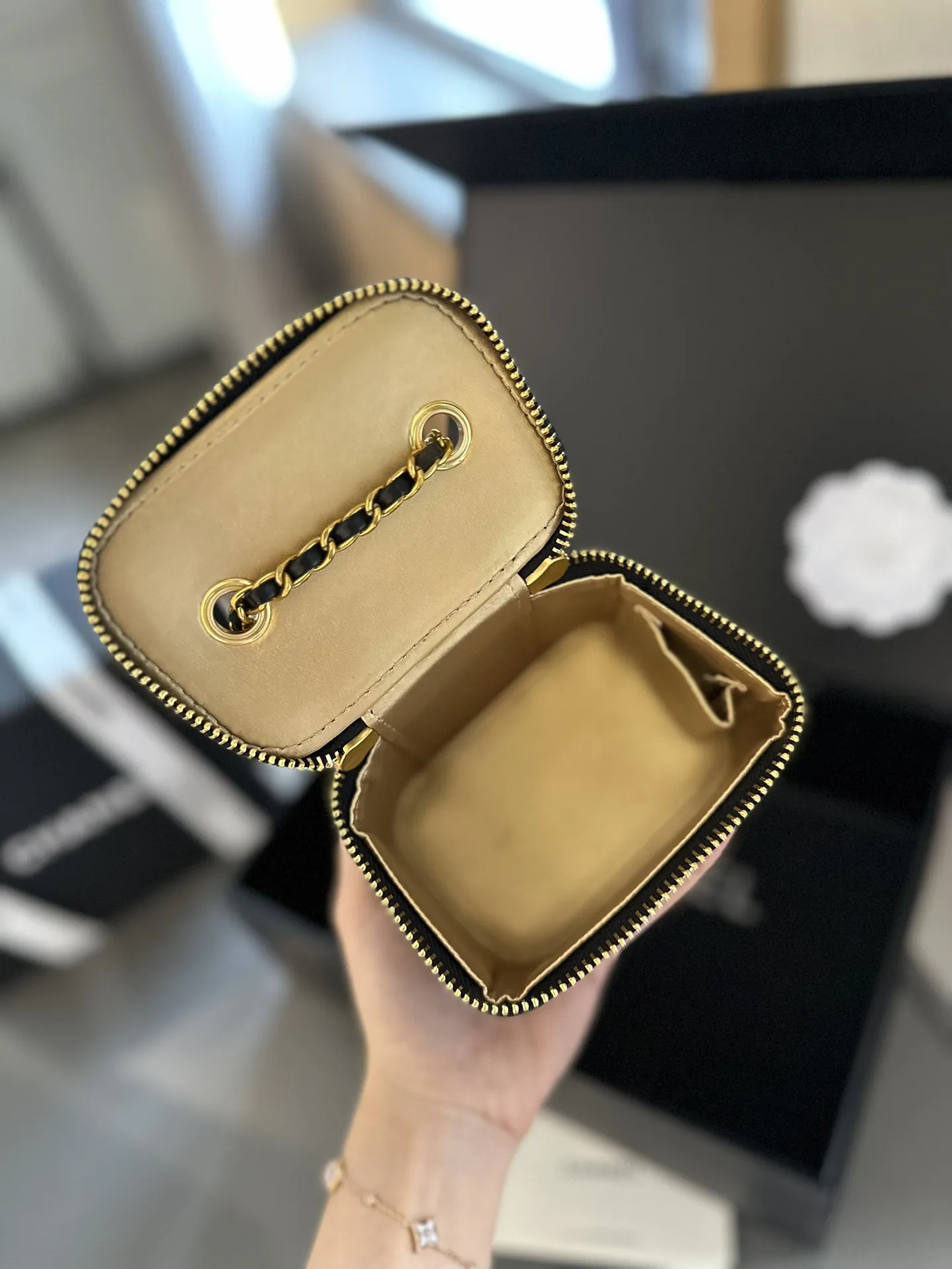 Pearl Crush Vanity Case with Chain Quilted Lambskin Mini