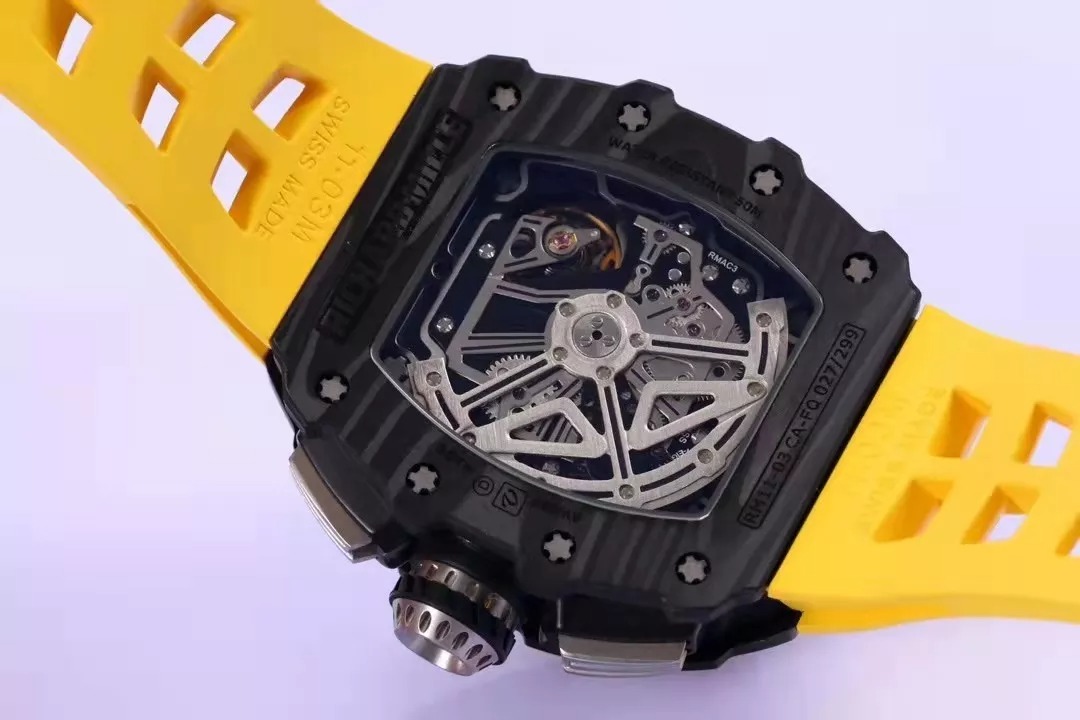 RM 11-03 Skeleton Dial Black Bezel Yellow Rubber Strap KV 7750