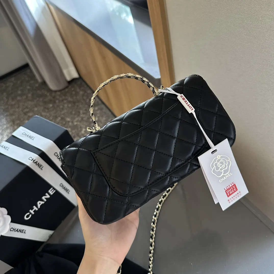 Lambskin Quilted Crystal Top Handle Rectangular Flap