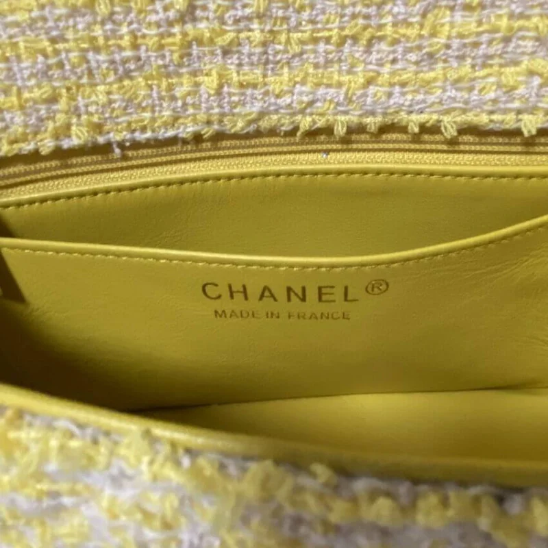 Chanel 20Cm Class-Flap Bag In Yellow Tweed 1116