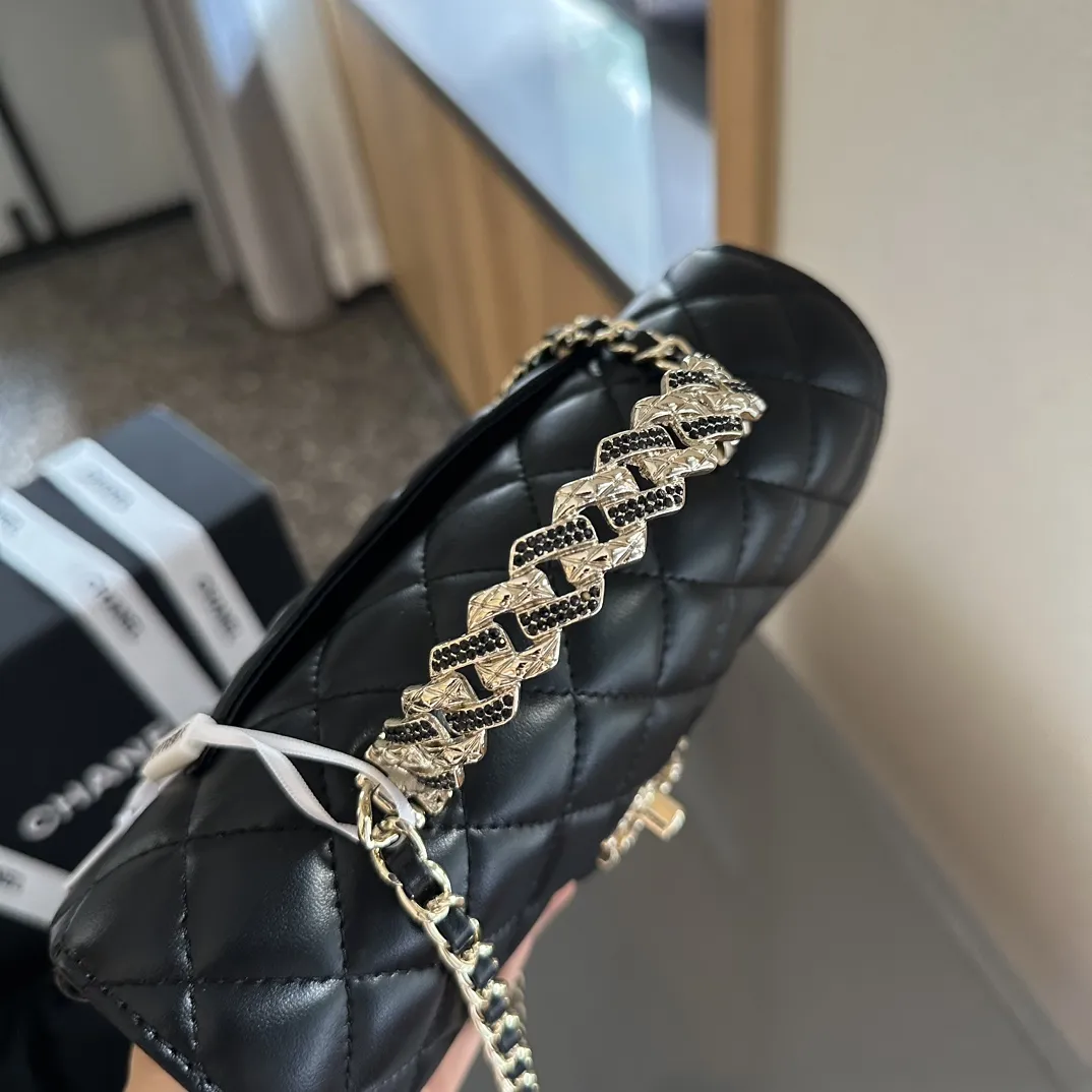 Lambskin Quilted Crystal Top Handle Rectangular Flap