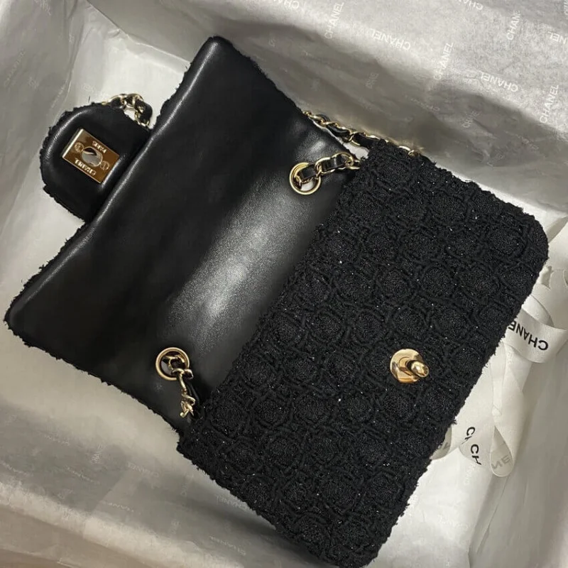 Chanel 20Cm Class-Flap Bag In Black Tweed 1116