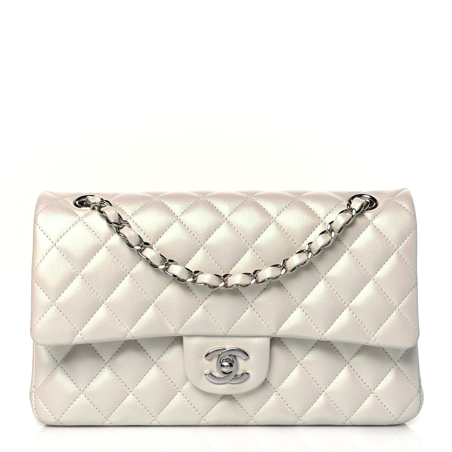 Lambskin Quilted Medium Double Flap White