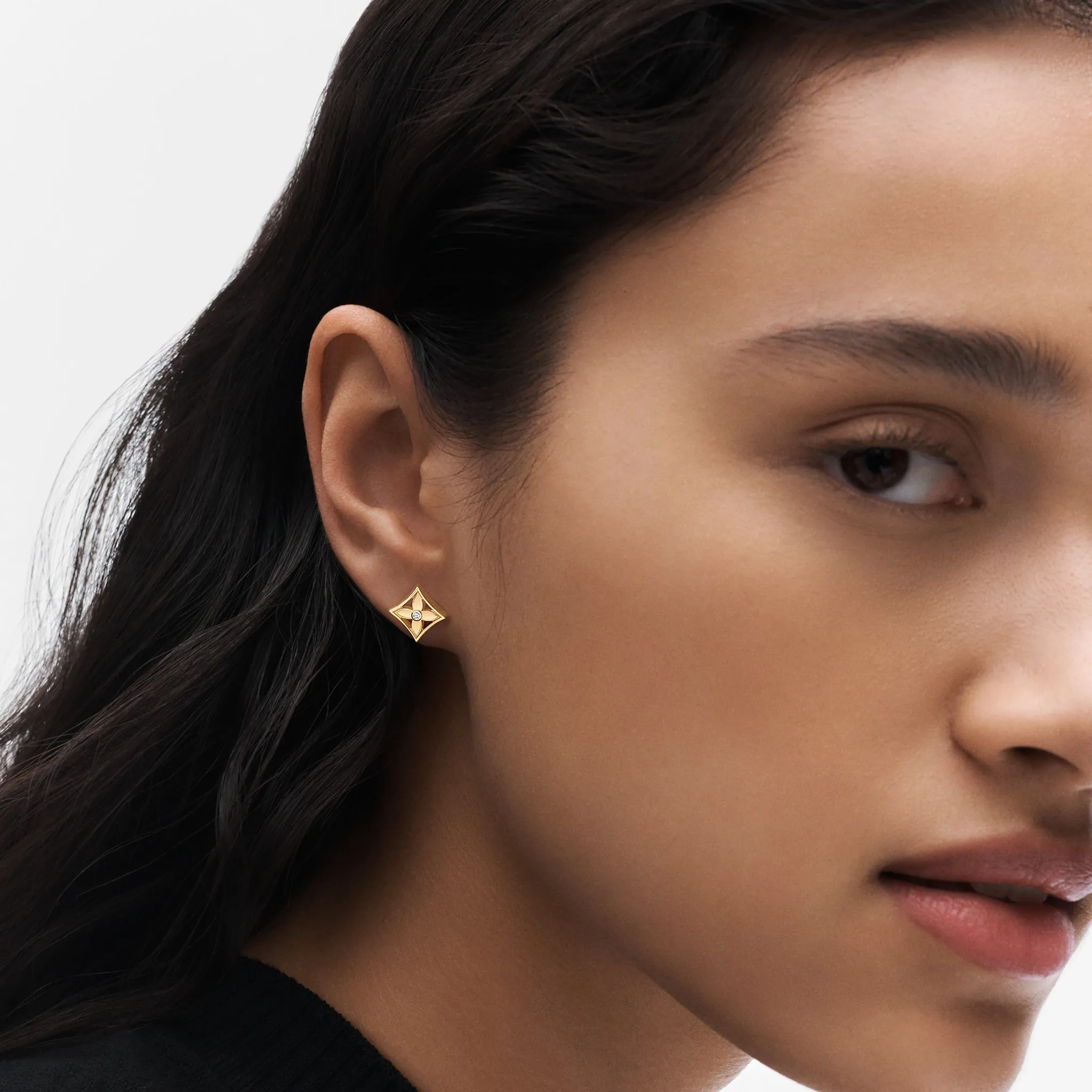 Idylle Blossom Yellow and White Gold and Diamond Reversible Single Stud Earrings