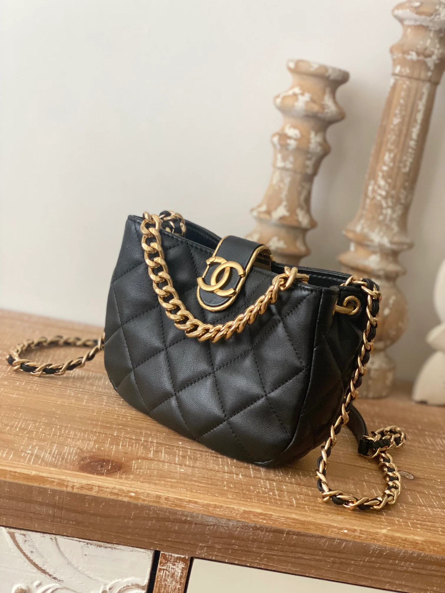 Chanel Small Hobo Bag Gold Hardware Black For Women, Women’s Handbags, Shoulder Bags 7.5in/19cm