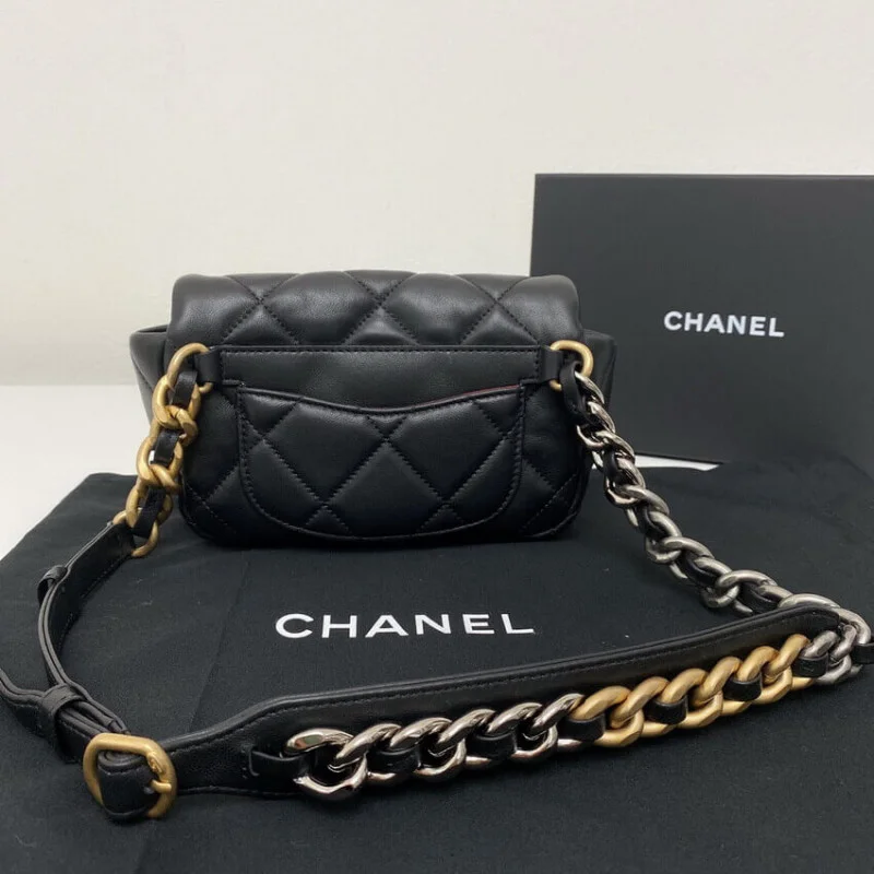 Chanel Lambskin Quilted Chanel 19 Waist Bag As1163 Black