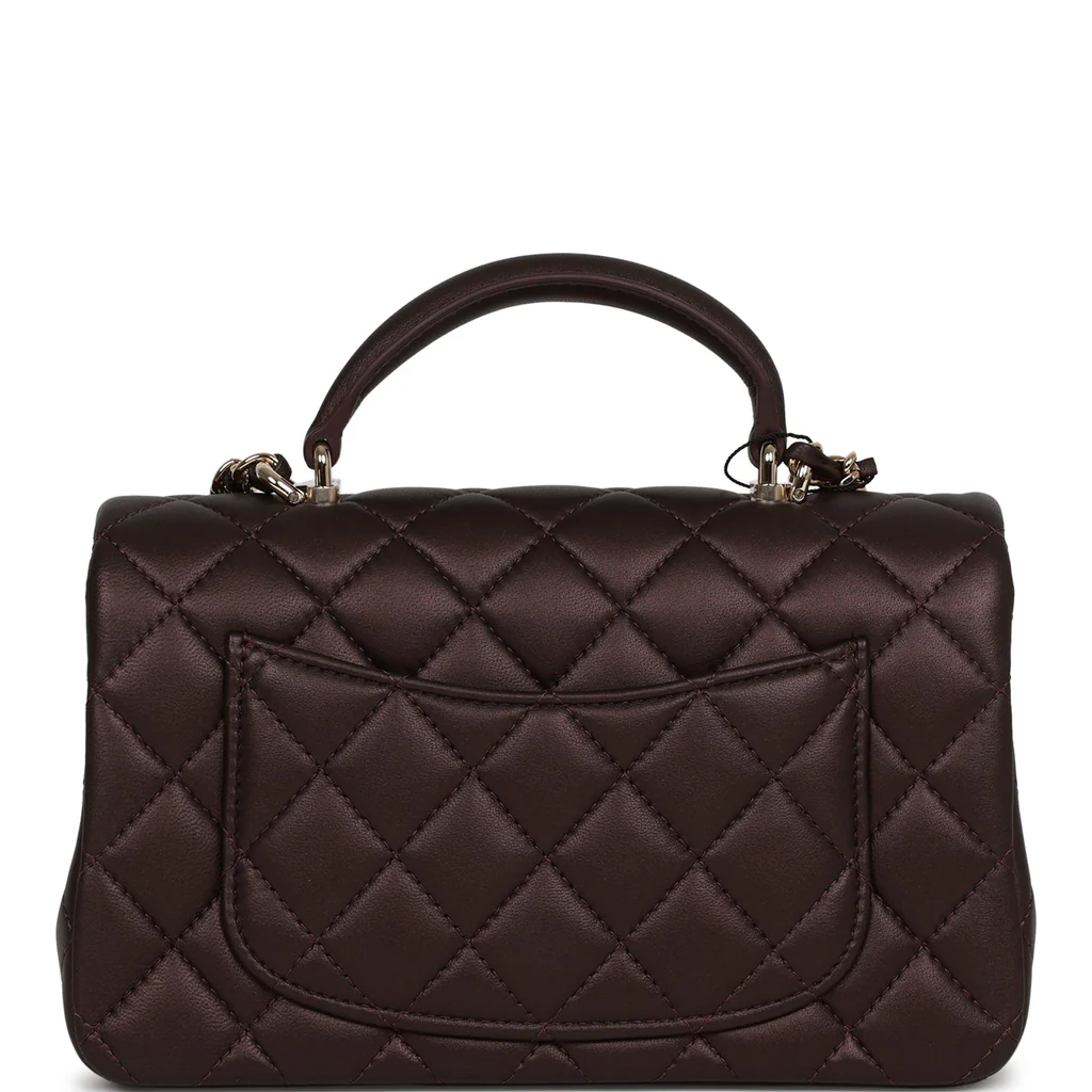 Chanel Mini Rectangular Flap Bag with Top Handle Burgundy Lambskin Light Gold Hardware