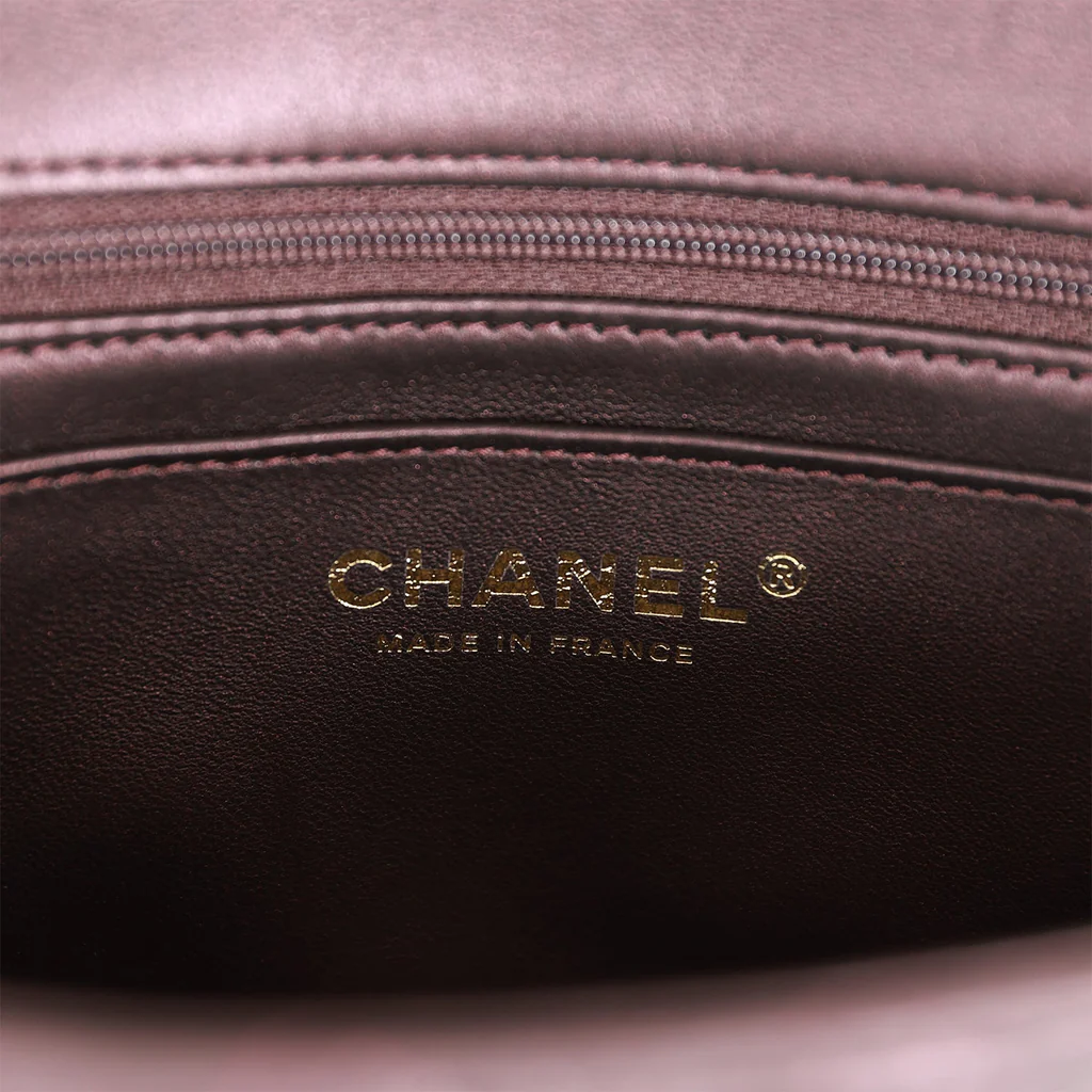 Chanel Mini Rectangular Flap Bag with Top Handle Burgundy Lambskin Light Gold Hardware