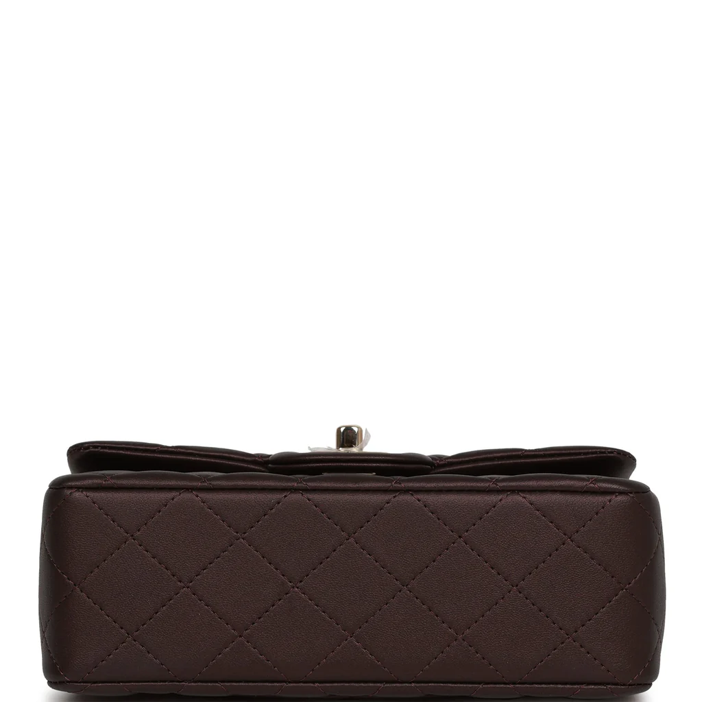 Chanel Mini Rectangular Flap Bag with Top Handle Burgundy Lambskin Light Gold Hardware