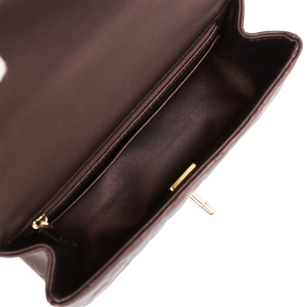 Chanel Mini Rectangular Flap Bag with Top Handle Burgundy Lambskin Light Gold Hardware