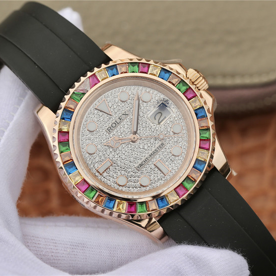 Yacht Master 1 Golden Diamond Bezel & Dial Rubber Strap 40mm