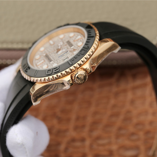 Yacht Master 1 Golden Diamond Dial Rubber Strap 40mm