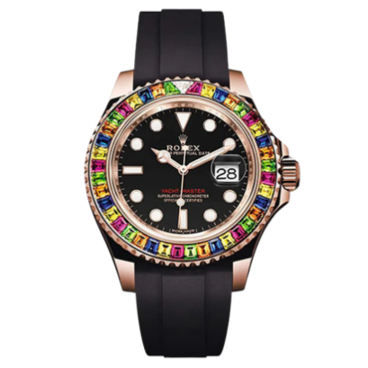 Yacht Master 1 Golden Diamond Bezel Black Dial Rubber Strap 40mm