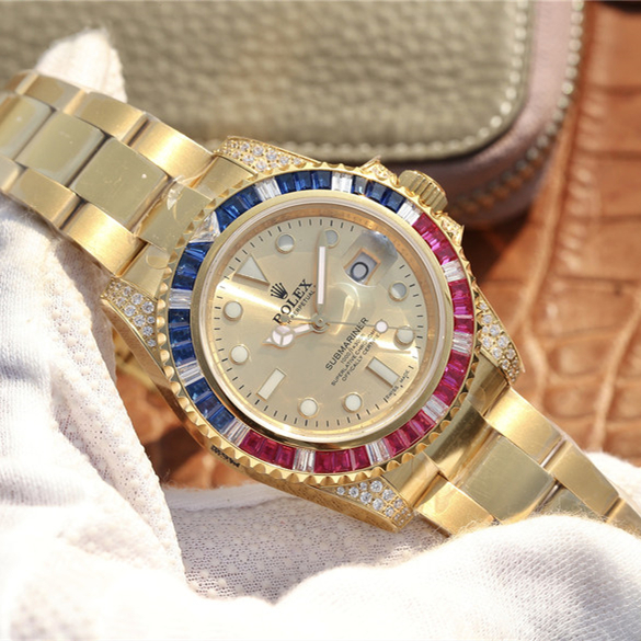 Submariner Golden Blue / Red Diamond Gold Dial 40mm
