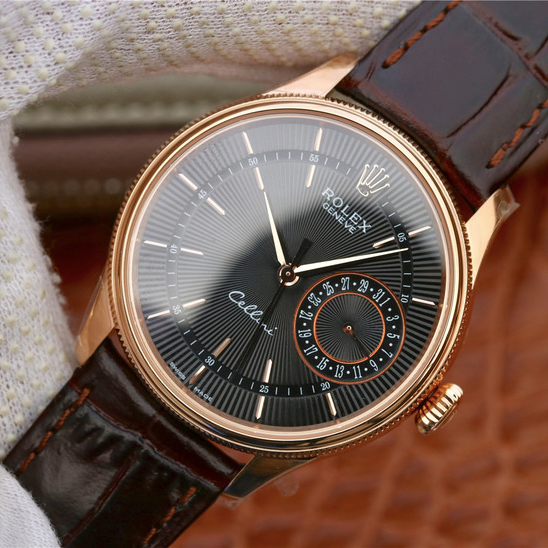 CELLINI TIME DATE Golden Multicolor Dial Selection Brown Leather Strap 39mm