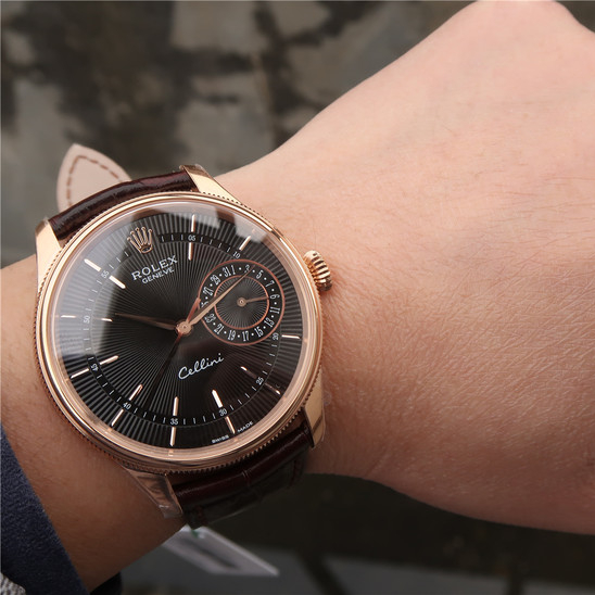 CELLINI TIME DATE Golden Multicolor Dial Selection Brown Leather Strap 39mm