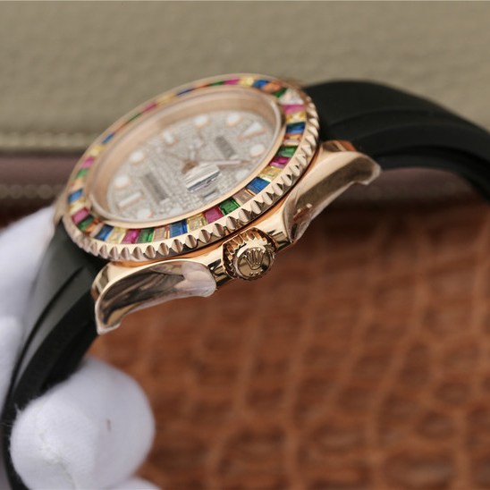 Yacht Master 1 Golden Diamond Bezel & Dial Rubber Strap 40mm