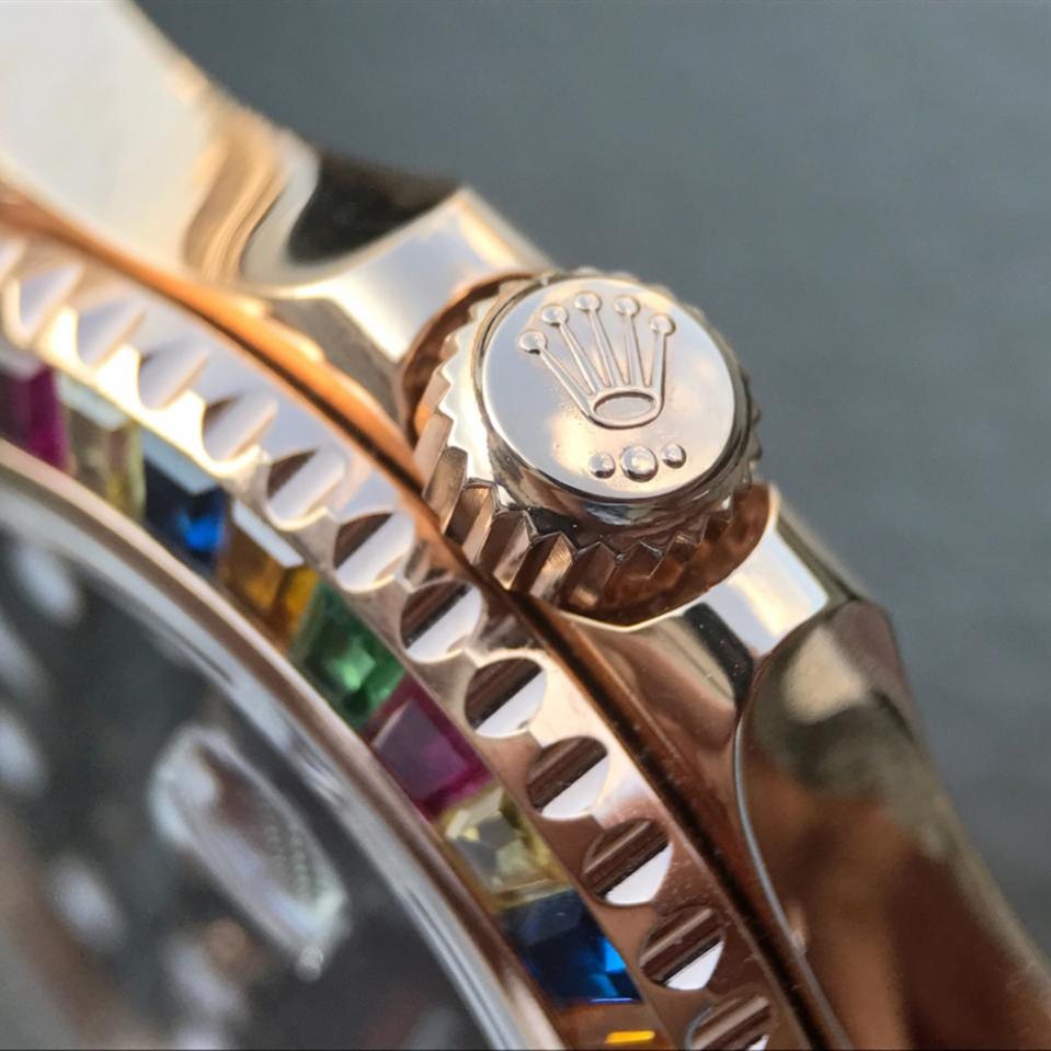 Yacht Master 1 Golden Diamond Bezel Black Dial Rubber Strap 40mm