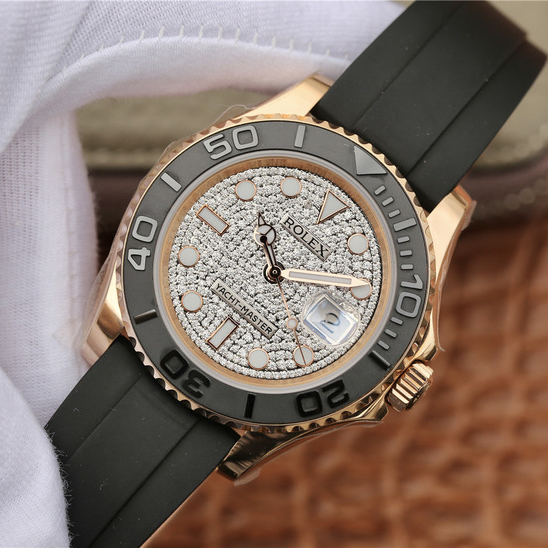 Yacht Master 1 Golden Diamond Dial Rubber Strap 40mm