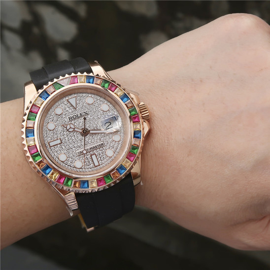 Yacht Master 1 Golden Diamond Bezel & Dial Rubber Strap 40mm