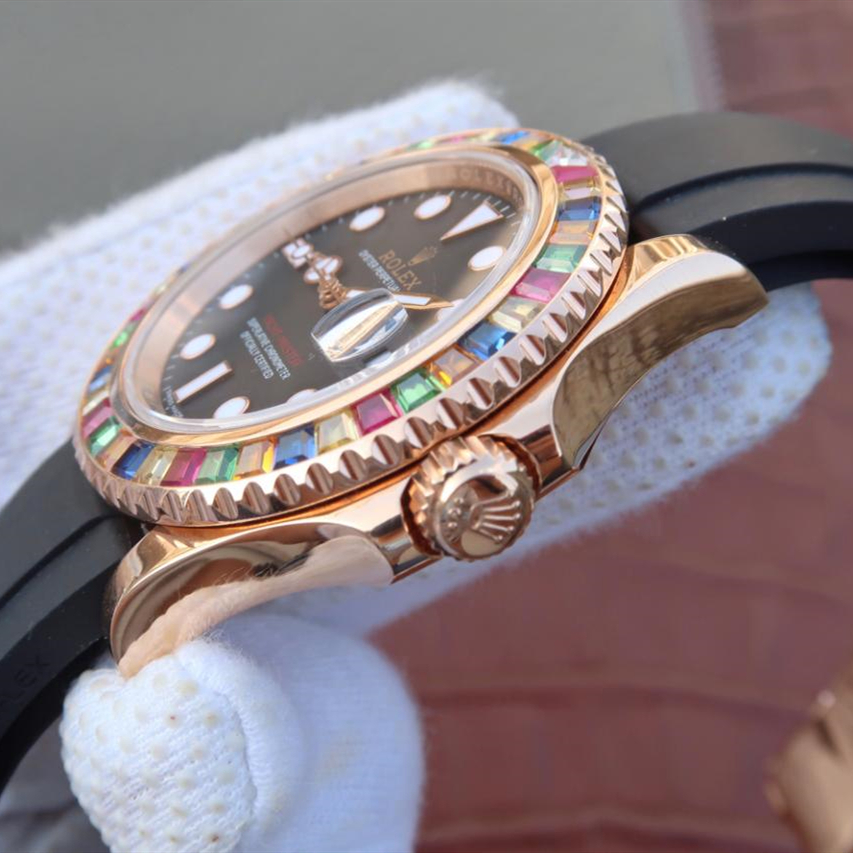 Yacht Master 1 Golden Diamond Bezel Black Dial Rubber Strap 40mm