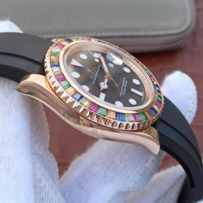 Yacht Master 1 Golden Diamond Bezel Black Dial Rubber Strap 40mm