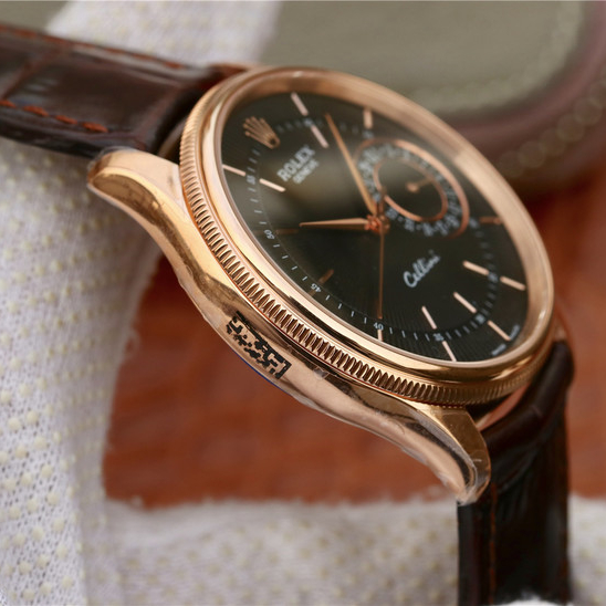 CELLINI TIME DATE Golden Multicolor Dial Selection Brown Leather Strap 39mm