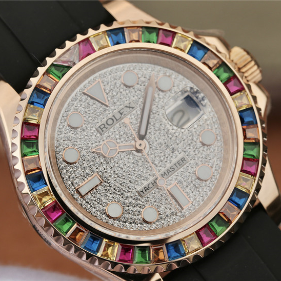 Yacht Master 1 Golden Diamond Bezel & Dial Rubber Strap 40mm