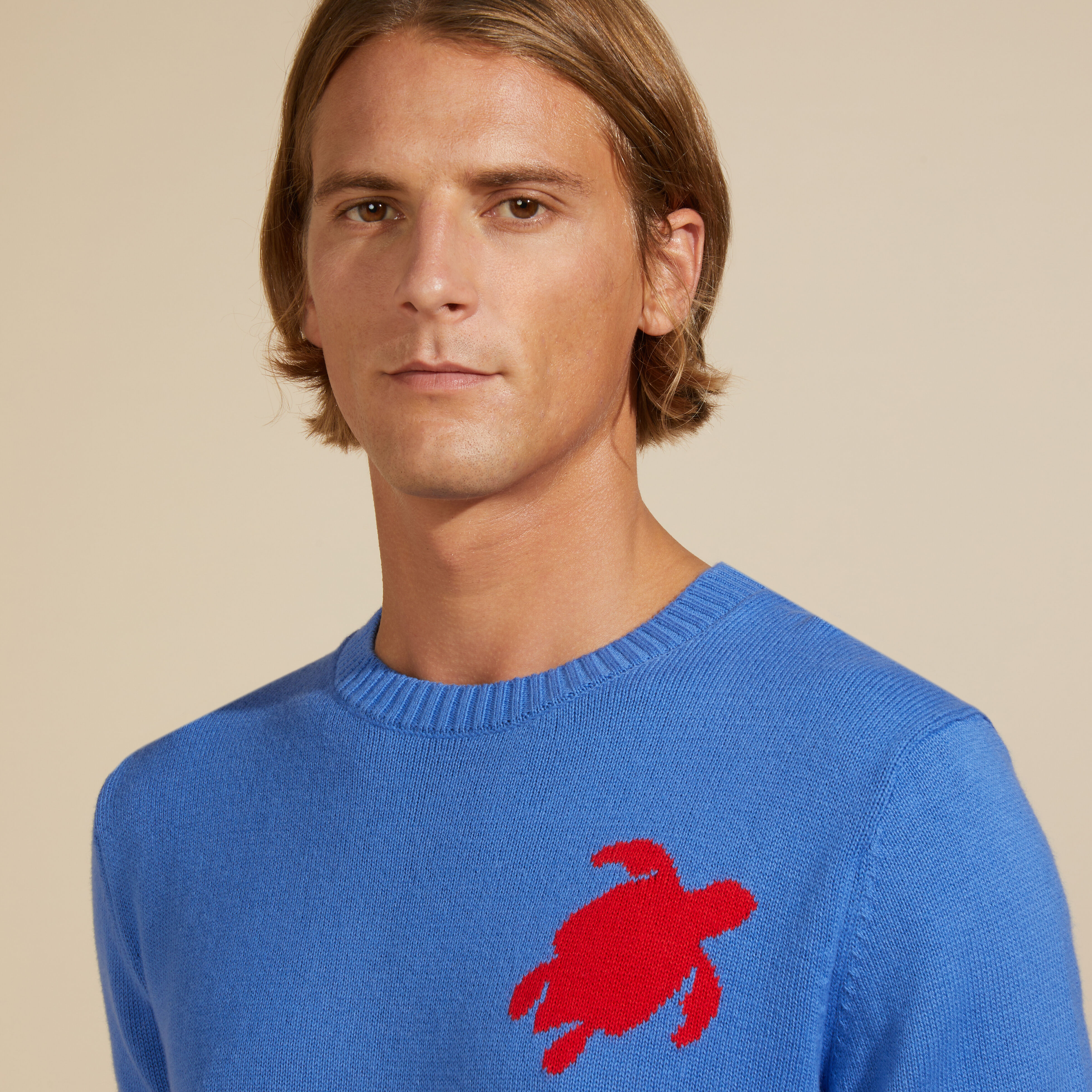 VILEBREQUIN Men Cotton and Cashmere Crewneck Sweater Turtle | SEA BLUE / Blue