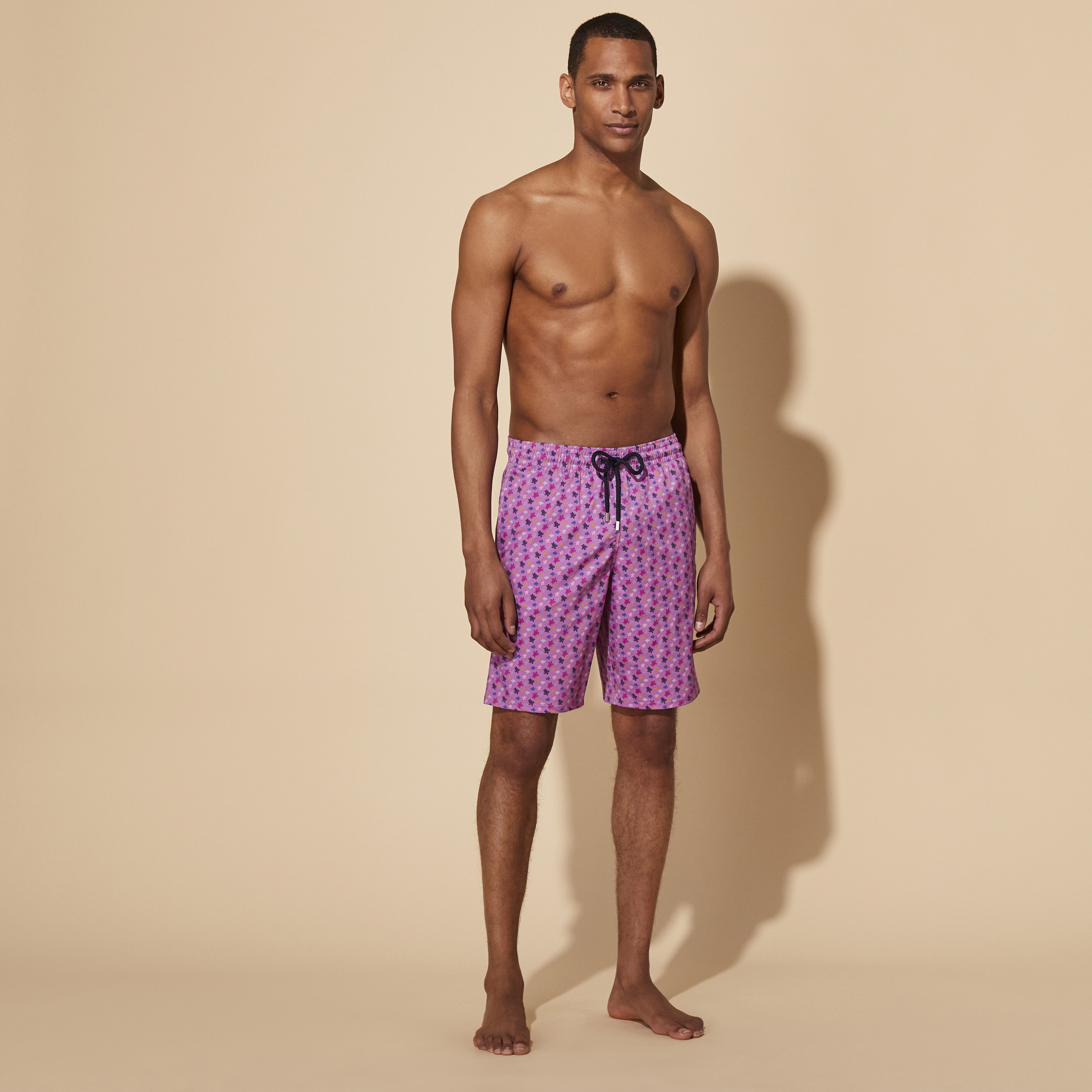 VILEBREQUIN Men Long Stretch Swim Shorts Micro Ronde des Tortues Rainbow | GLYCINE / Purple