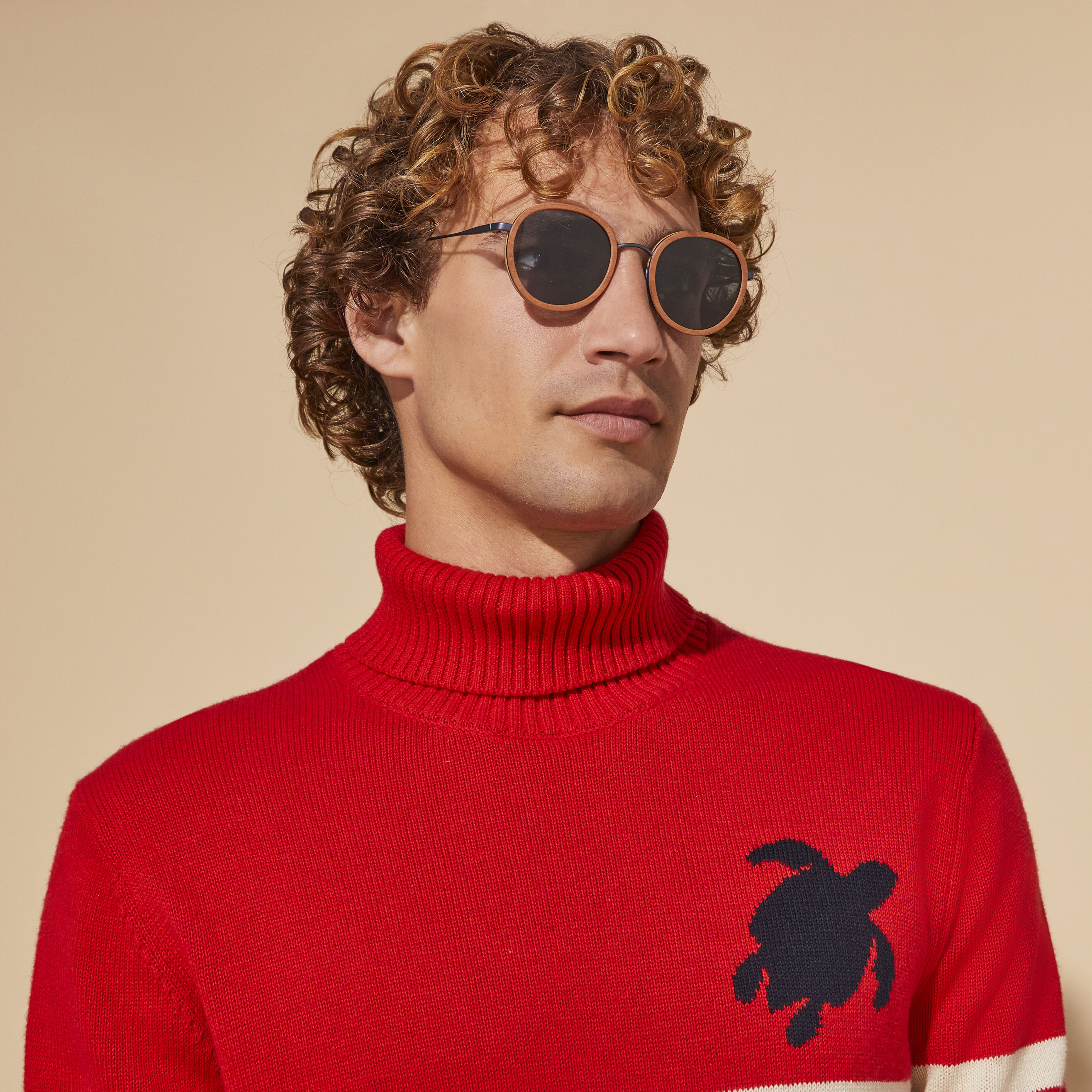 VILEBREQUIN Men Striped Cotton and Cashmere Turtleneck Pullover Jacquard Tortue