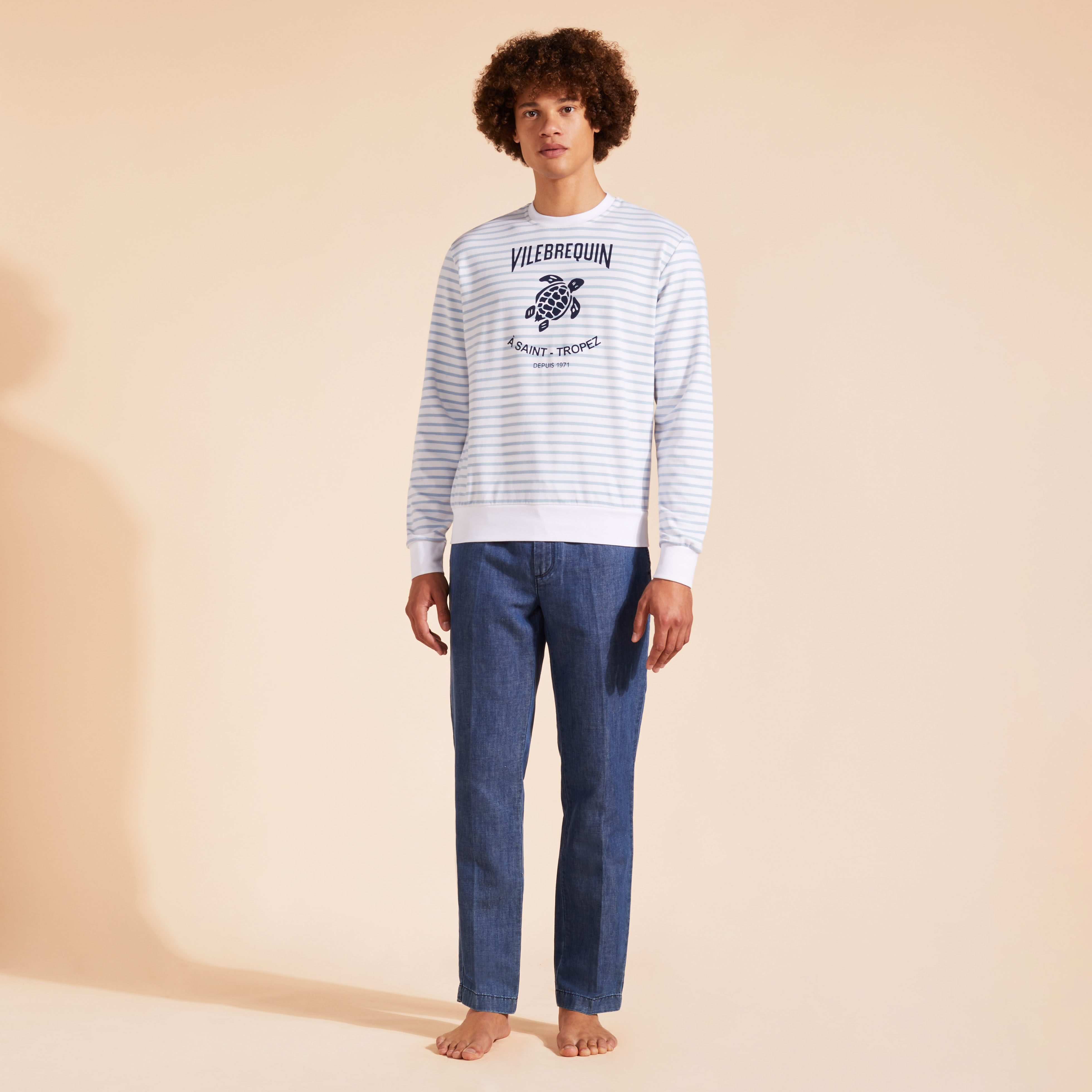 VILEBREQUIN Men Cotton Striped Crewneck Sweatshirt | DIVINE / Blue