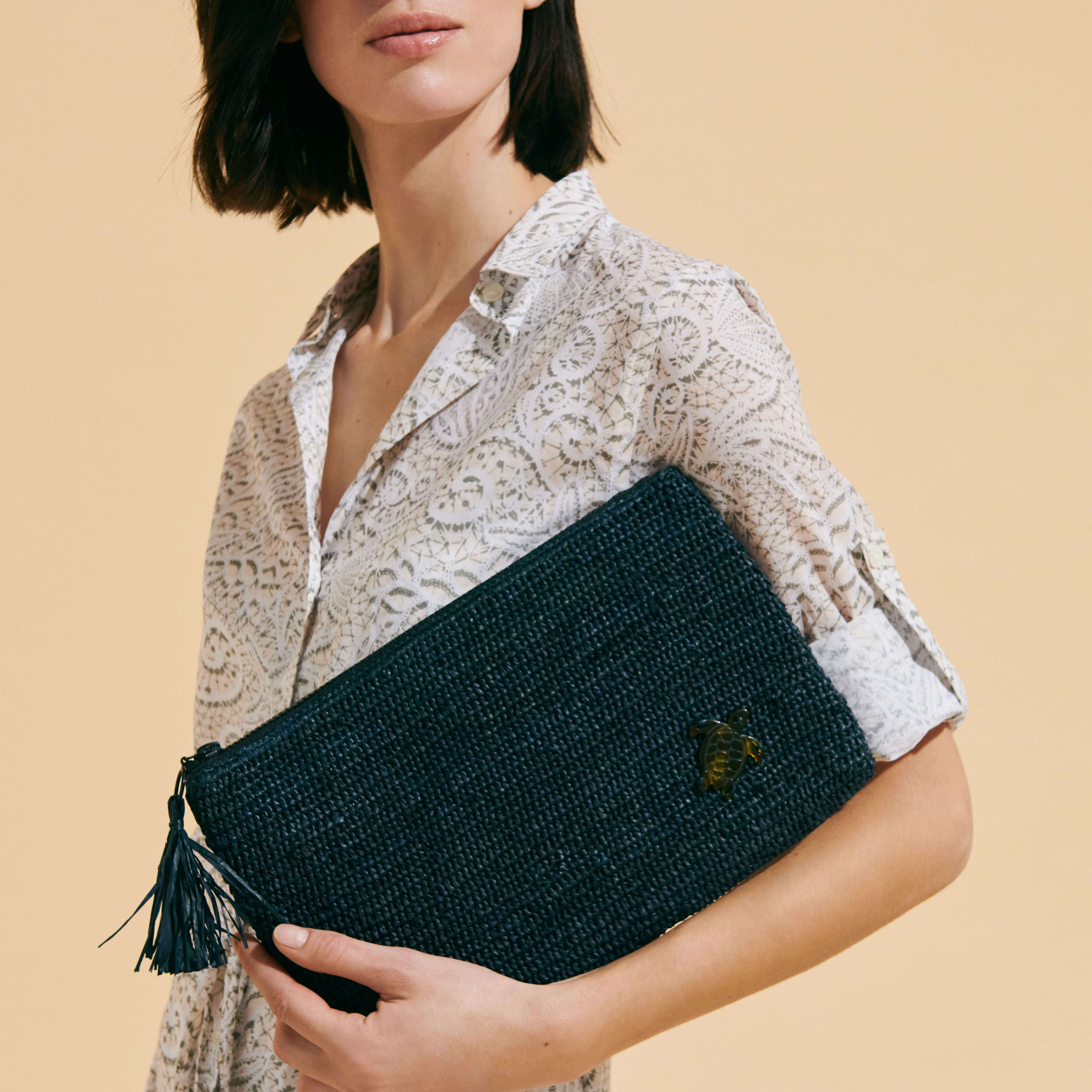 VILEBREQUIN Raffia Unisex Beach Pouch | NAVY / Blue