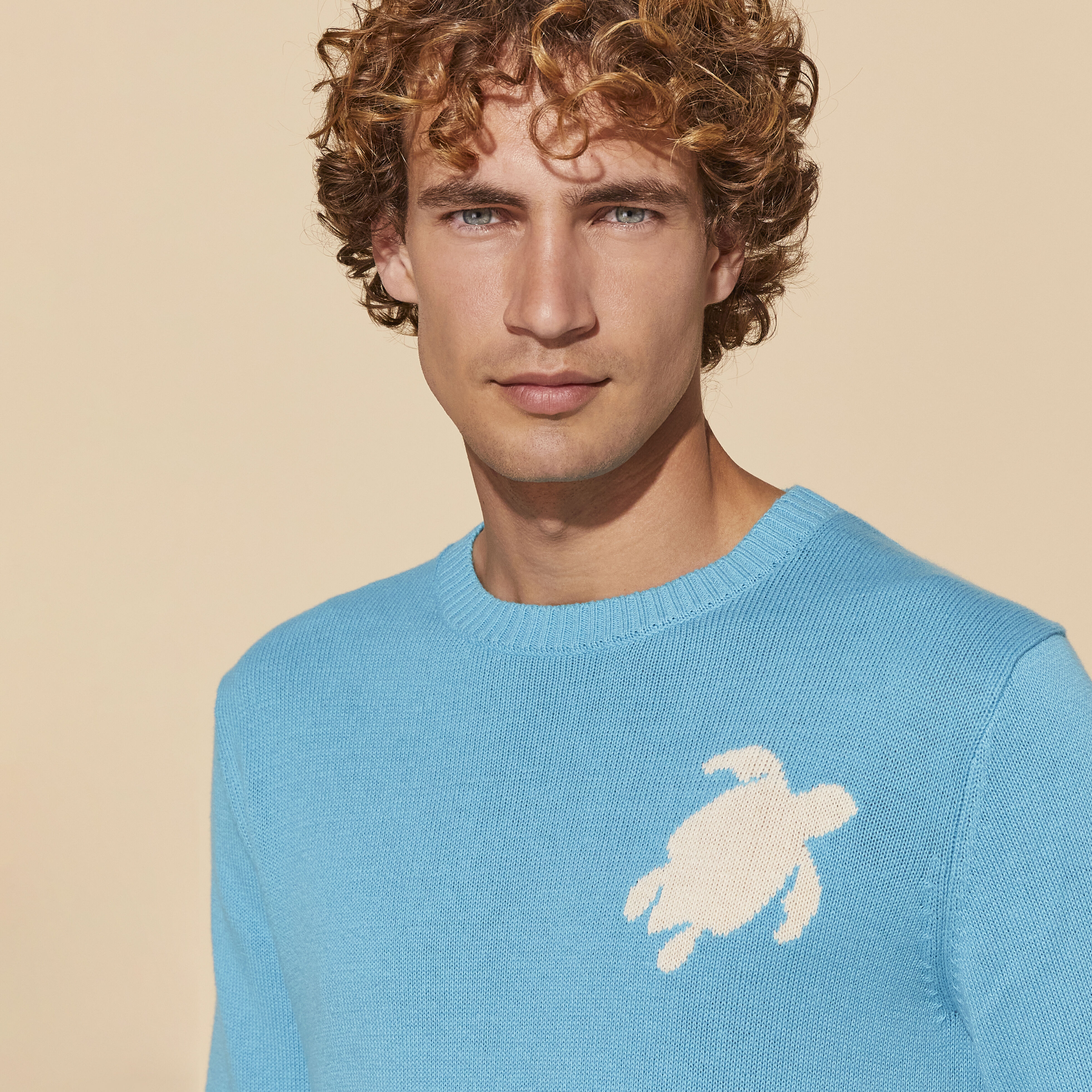 VILEBREQUIN Men Cotton and Cashmere Crewneck Sweater Turtle | TROPEZIAN BLUE / Blue
