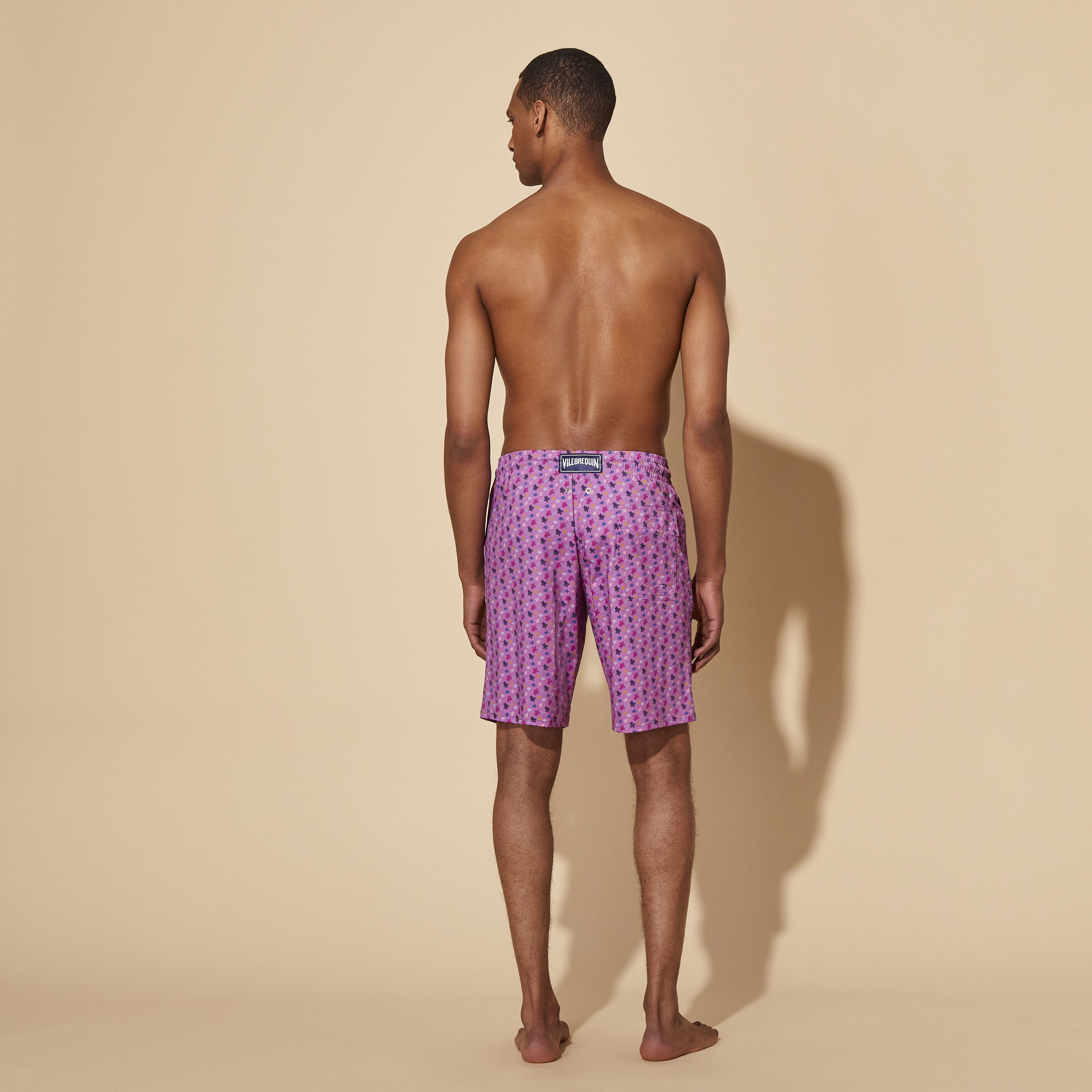 VILEBREQUIN Men Long Stretch Swim Shorts Micro Ronde des Tortues Rainbow | GLYCINE / Purple