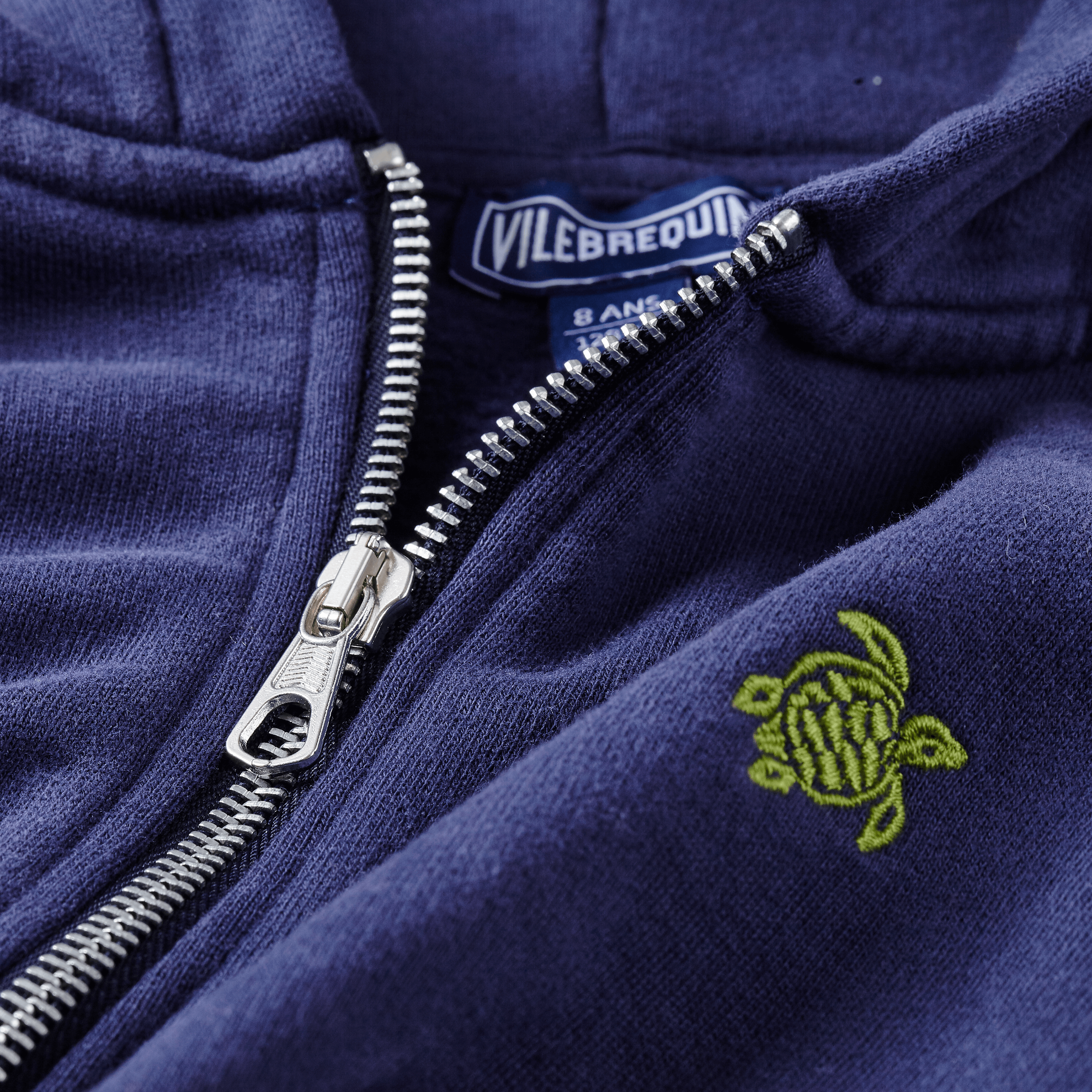 VILEBREQUIN Boys Hooded Front Zip Sweatshirt Placed Embroidery Tortue Back