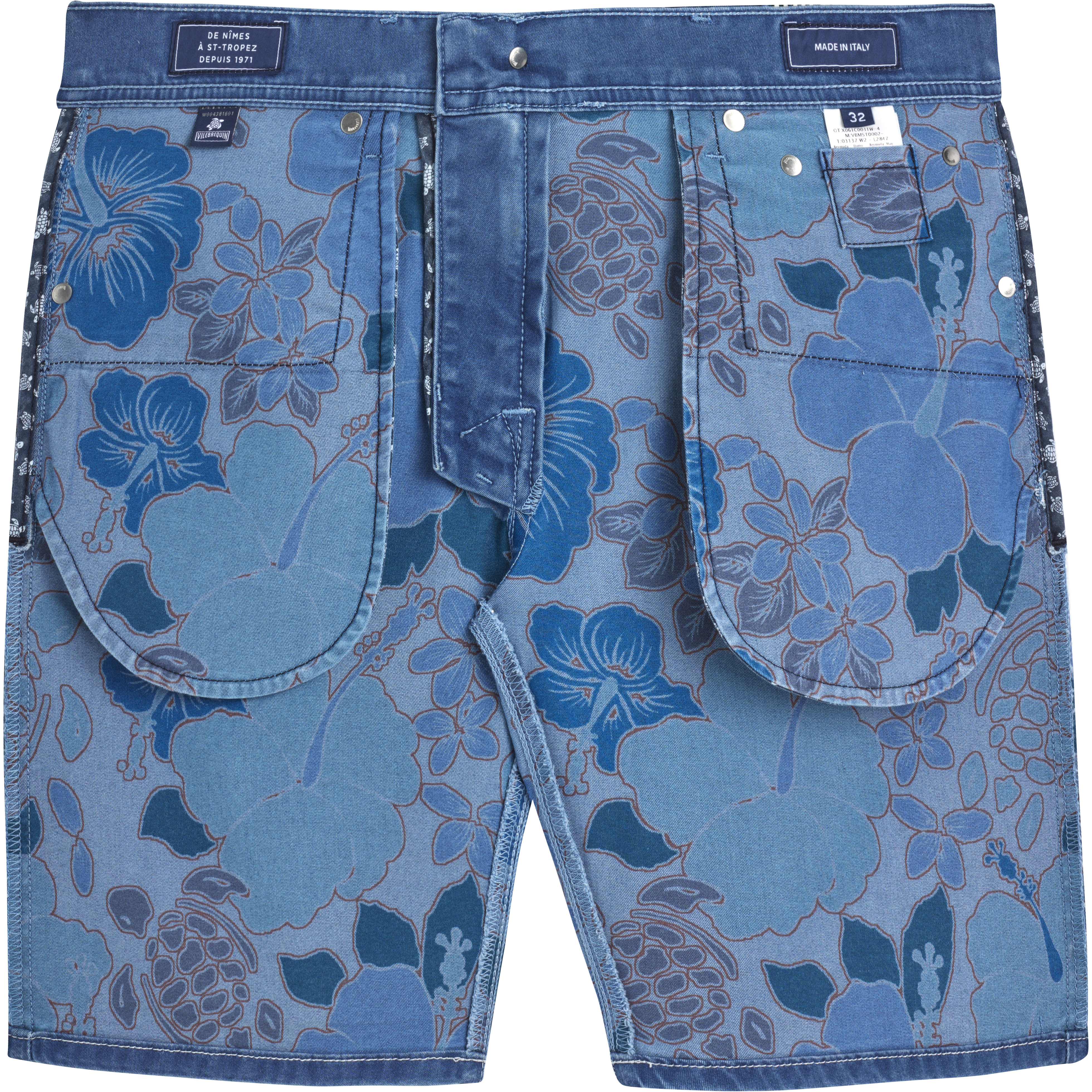 VILEBREQUIN Men 5-Pockets Denim Bermuda Shorts Tropical Turtles