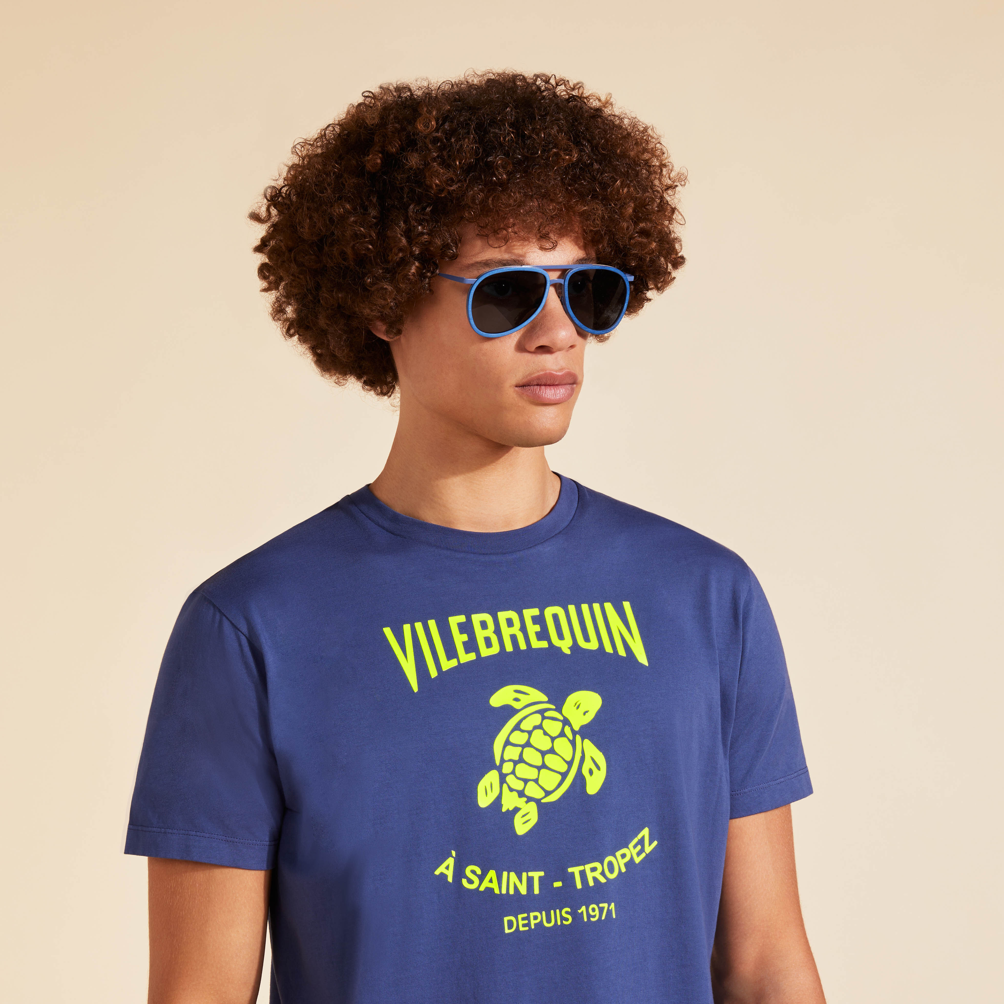 VILEBREQUIN Men Cotton T-Shirt Printed Turtle Logo | INK / Blue