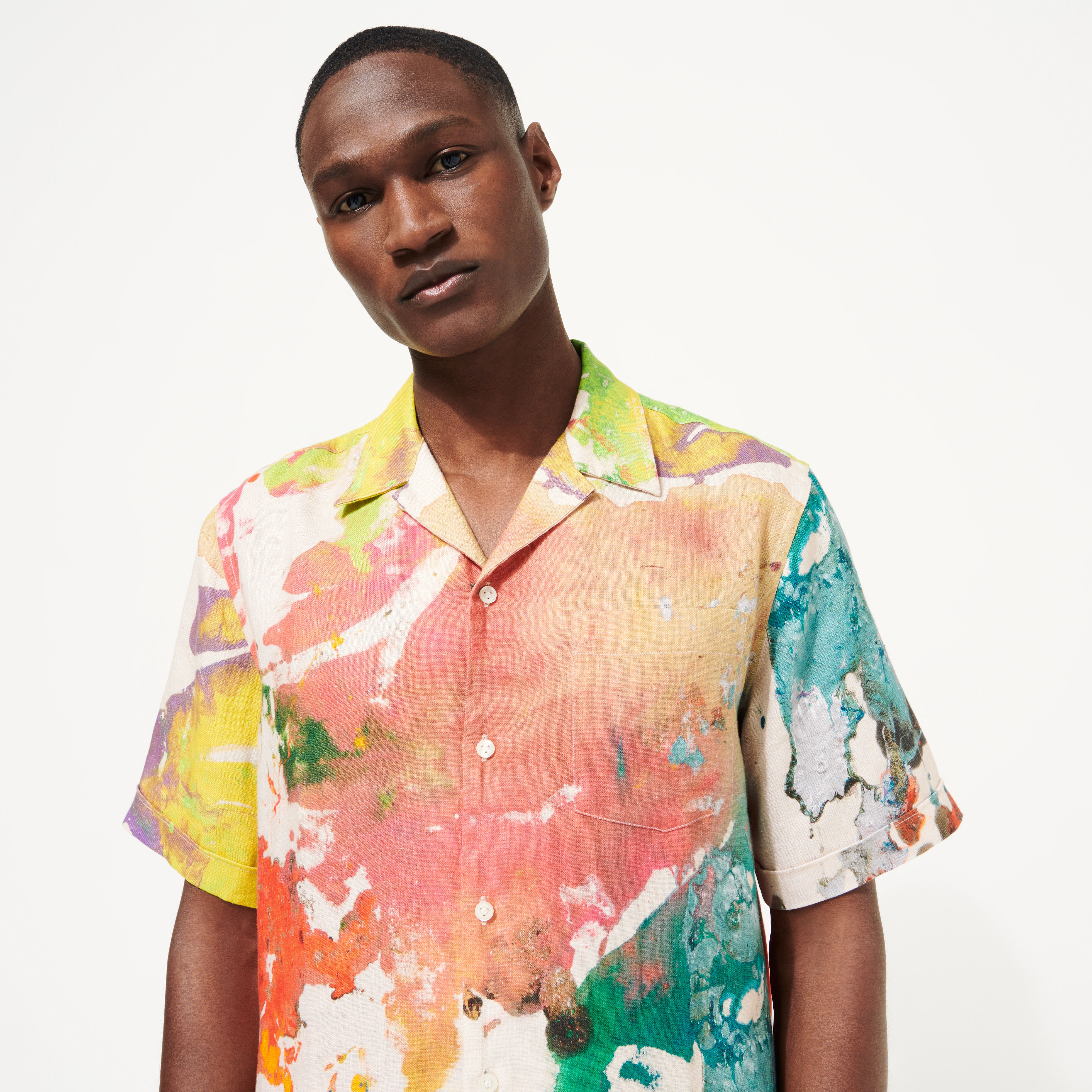 VILEBREQUIN Men Bowling Shirt Linen Gra - Vilebrequin x John M Armleder