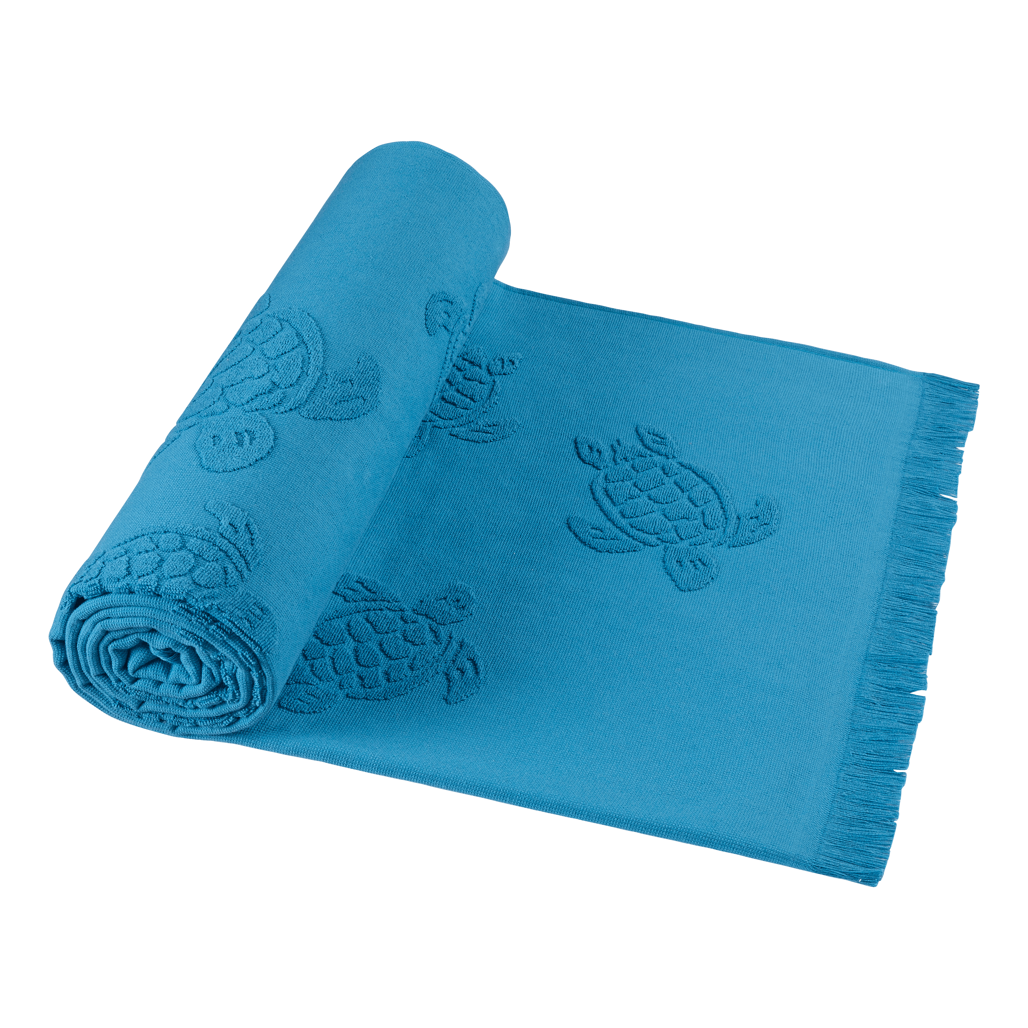 VILEBREQUIN Beach Towel in Organic Cotton Turtles Jacquard | CALANQUE / Blue