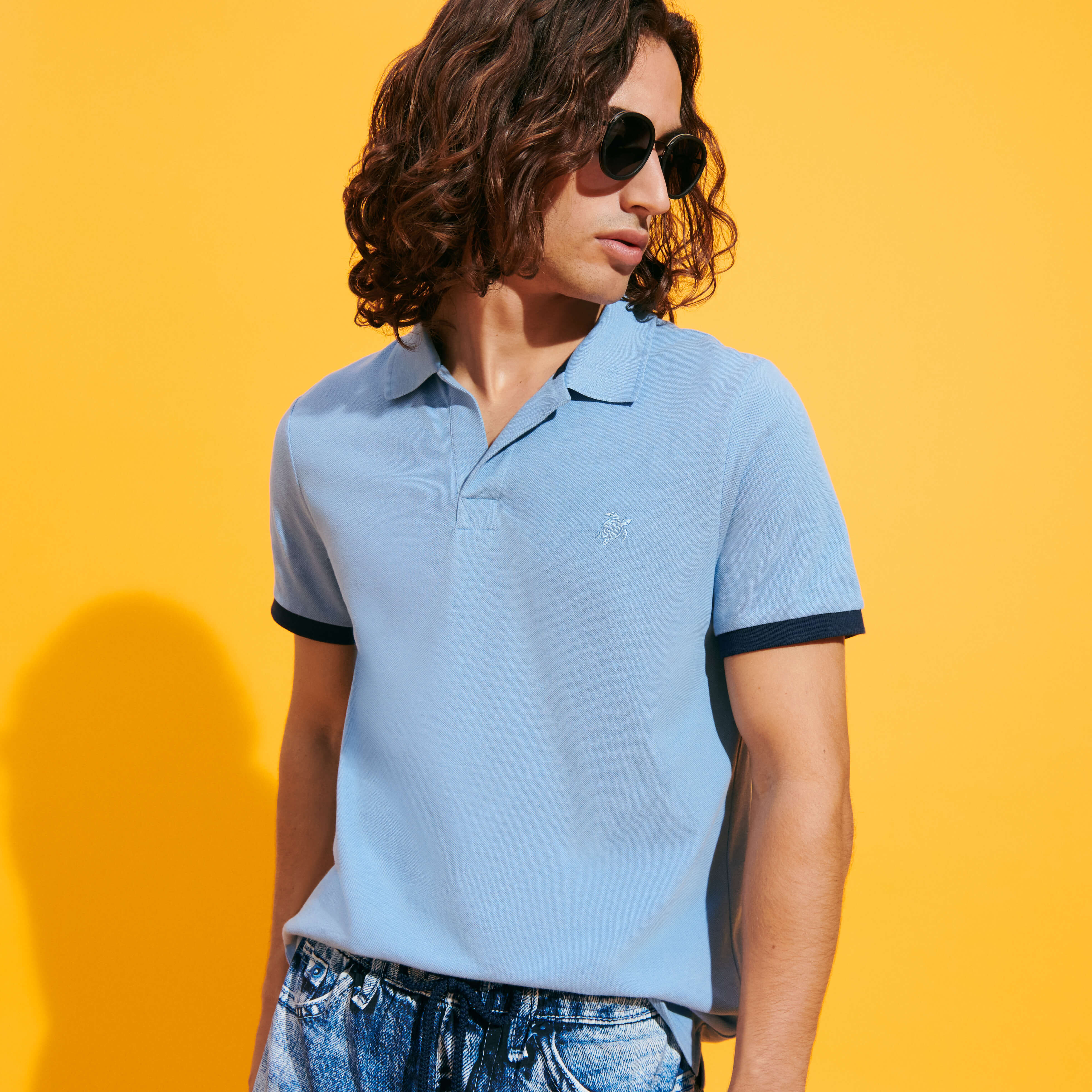 VILEBREQUIN Men Cotton Pique Polo Shirt Solid | DIVINE / Blue