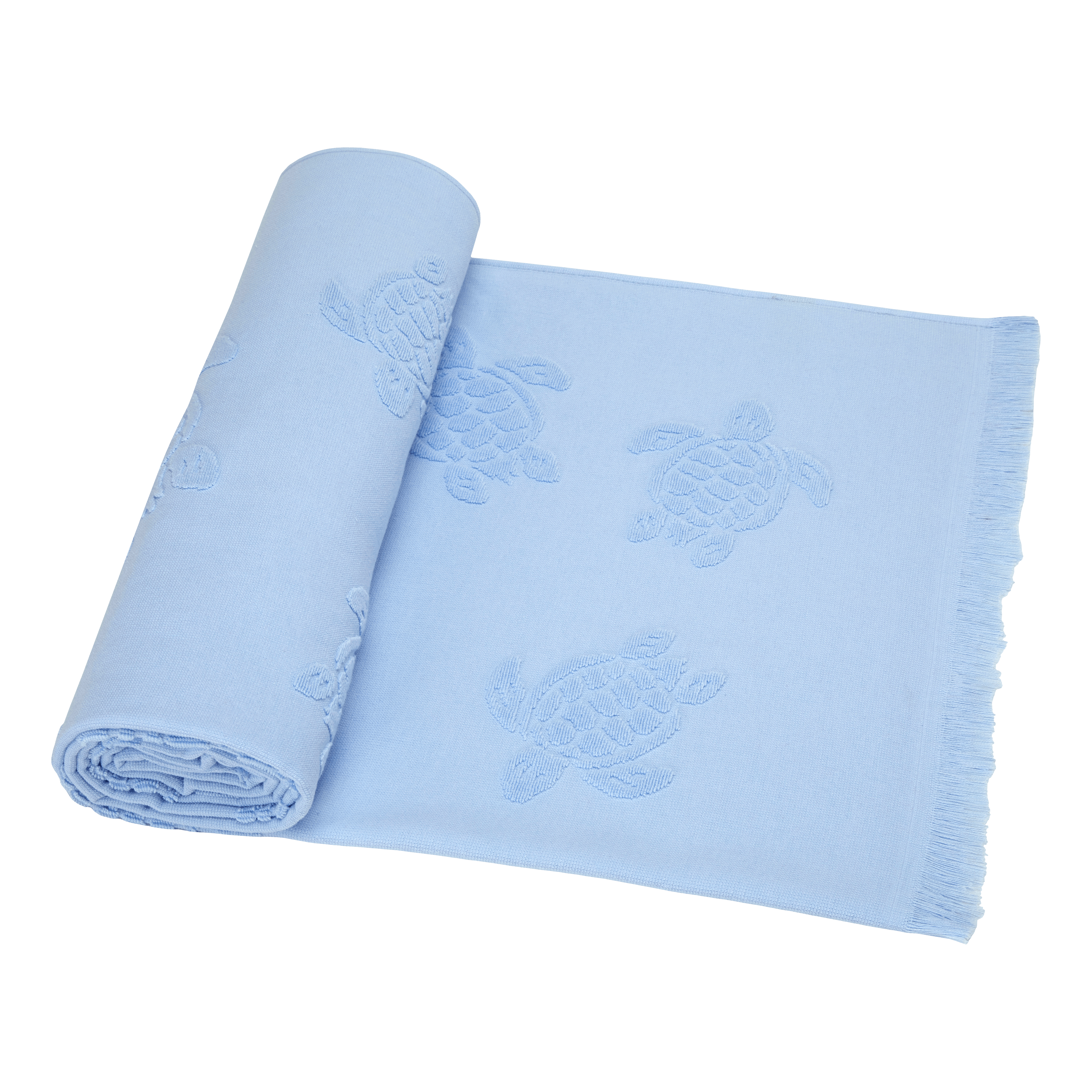 VILEBREQUIN Beach Towel in Organic Cotton Turtles Jacquard | FLAX FLOWER / Blue