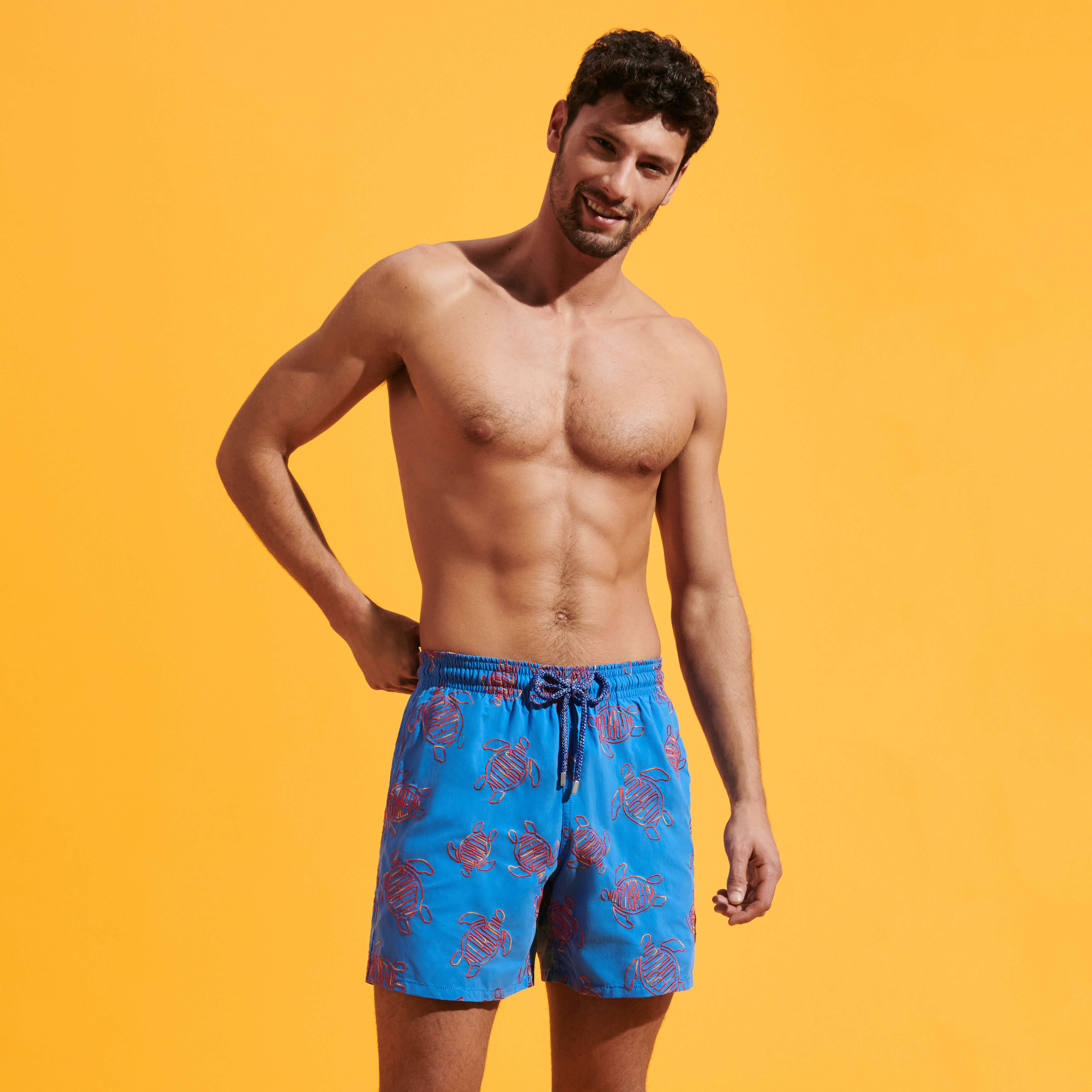 VILEBREQUIN Men Swim Shorts Embroidered VBQ Turtles - Limited Edition | EARTHENWARE / Blue