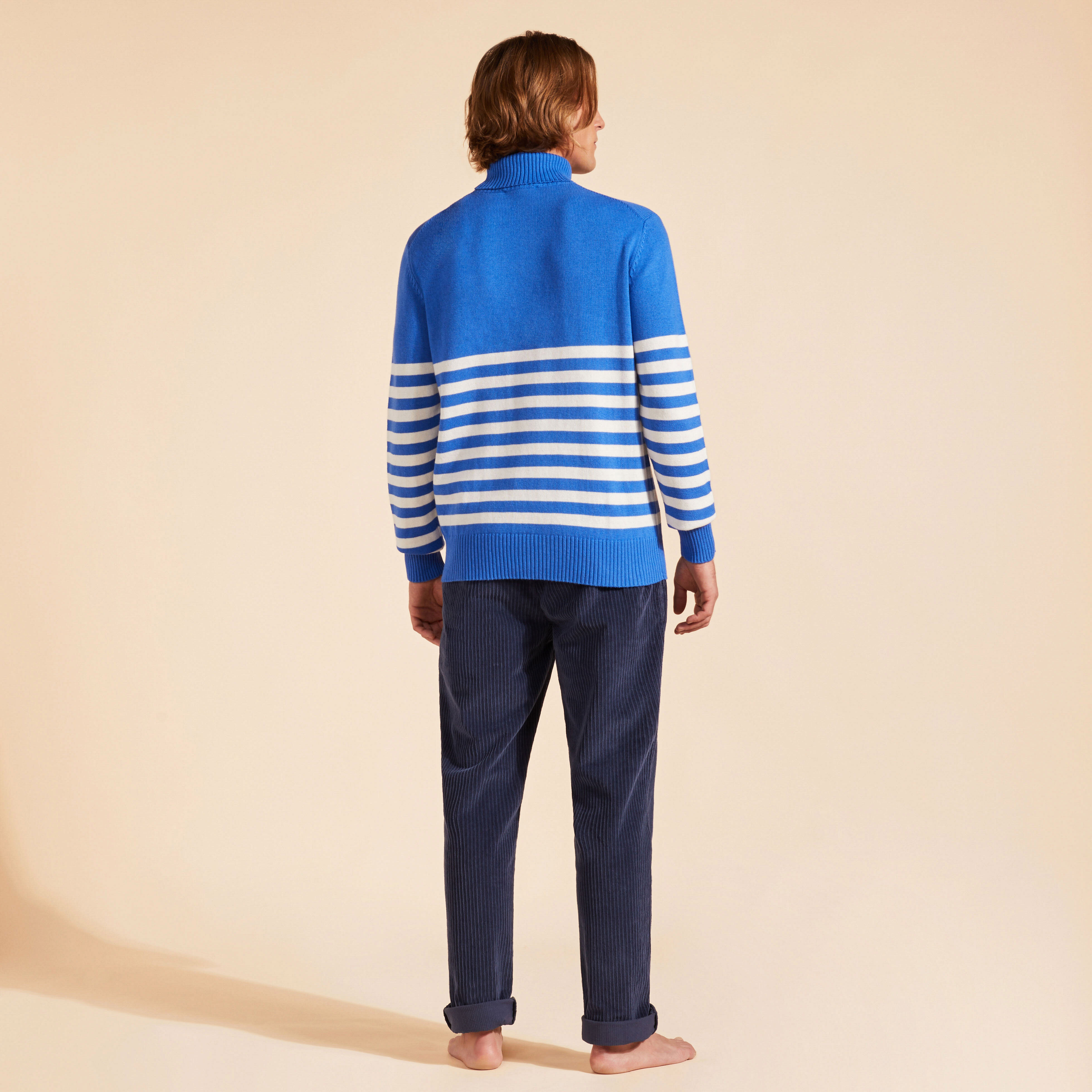 VILEBREQUIN Men Striped Cotton and Cashmere Turtleneck Pullover Jacquard Tortue | SEA BLUE / Blue