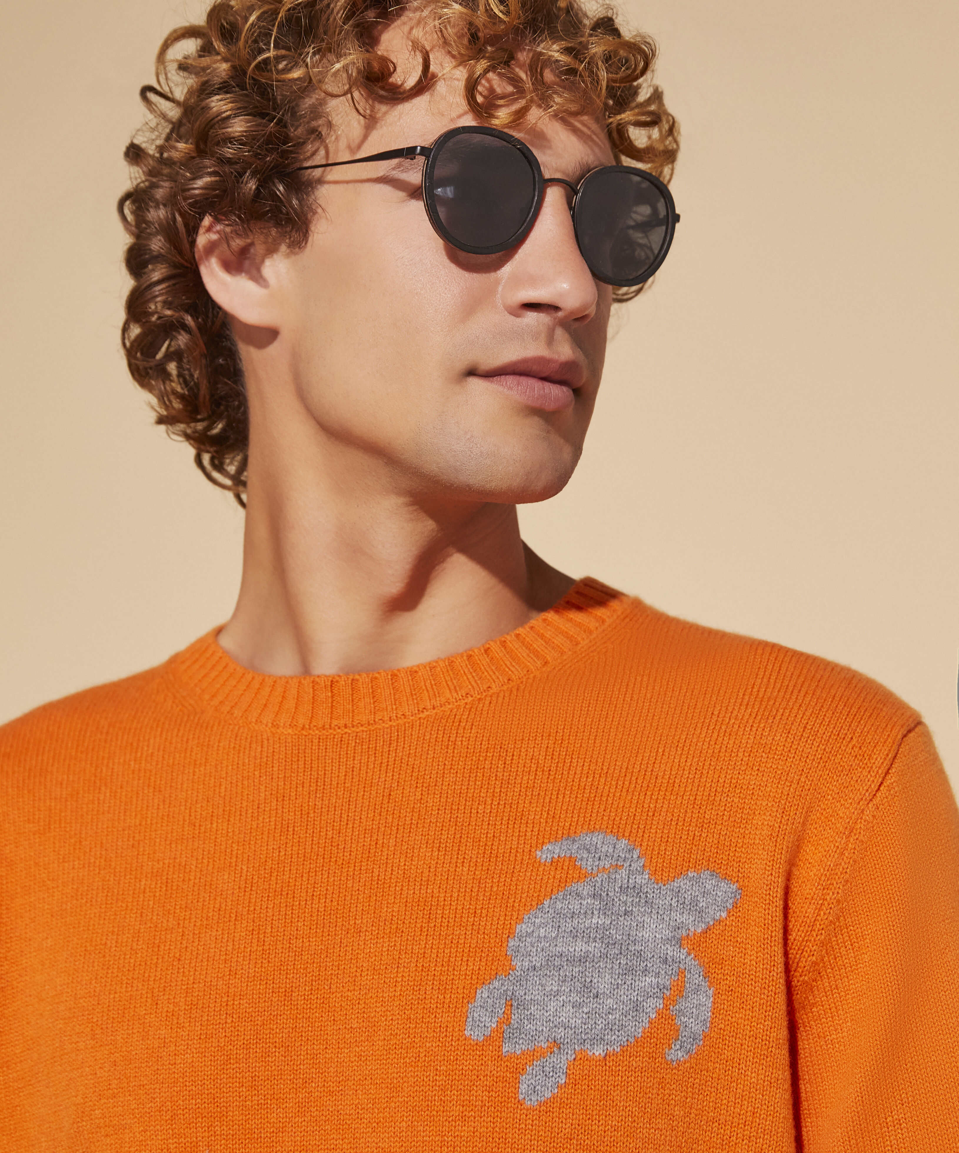 VILEBREQUIN Men Wool and Cashmere Crewneck Sweater Turtle | CARROT / Orange