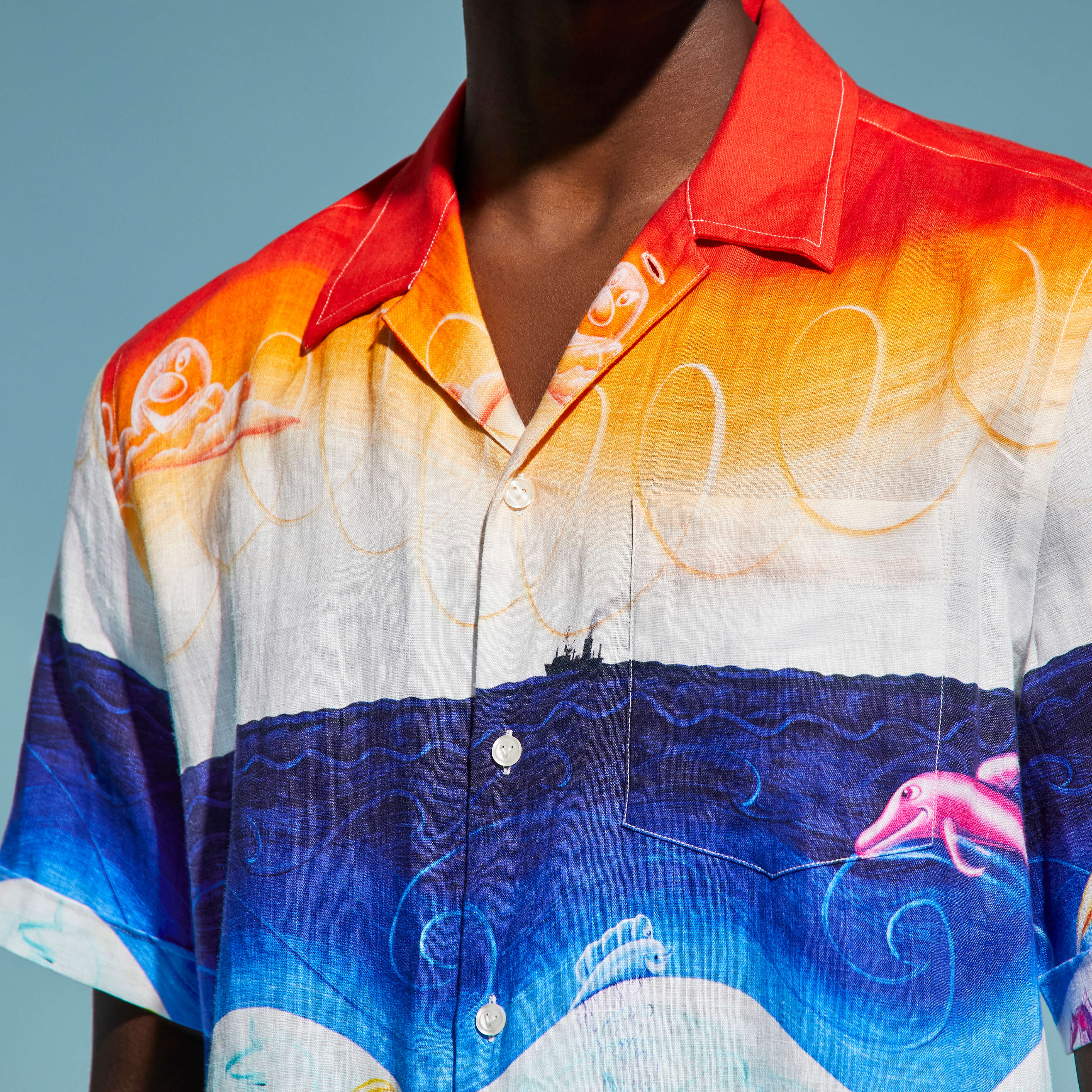 VILEBREQUIN Men Linen Bowling Shirt Mareviva - Vilebrequin x Kenny Scharf