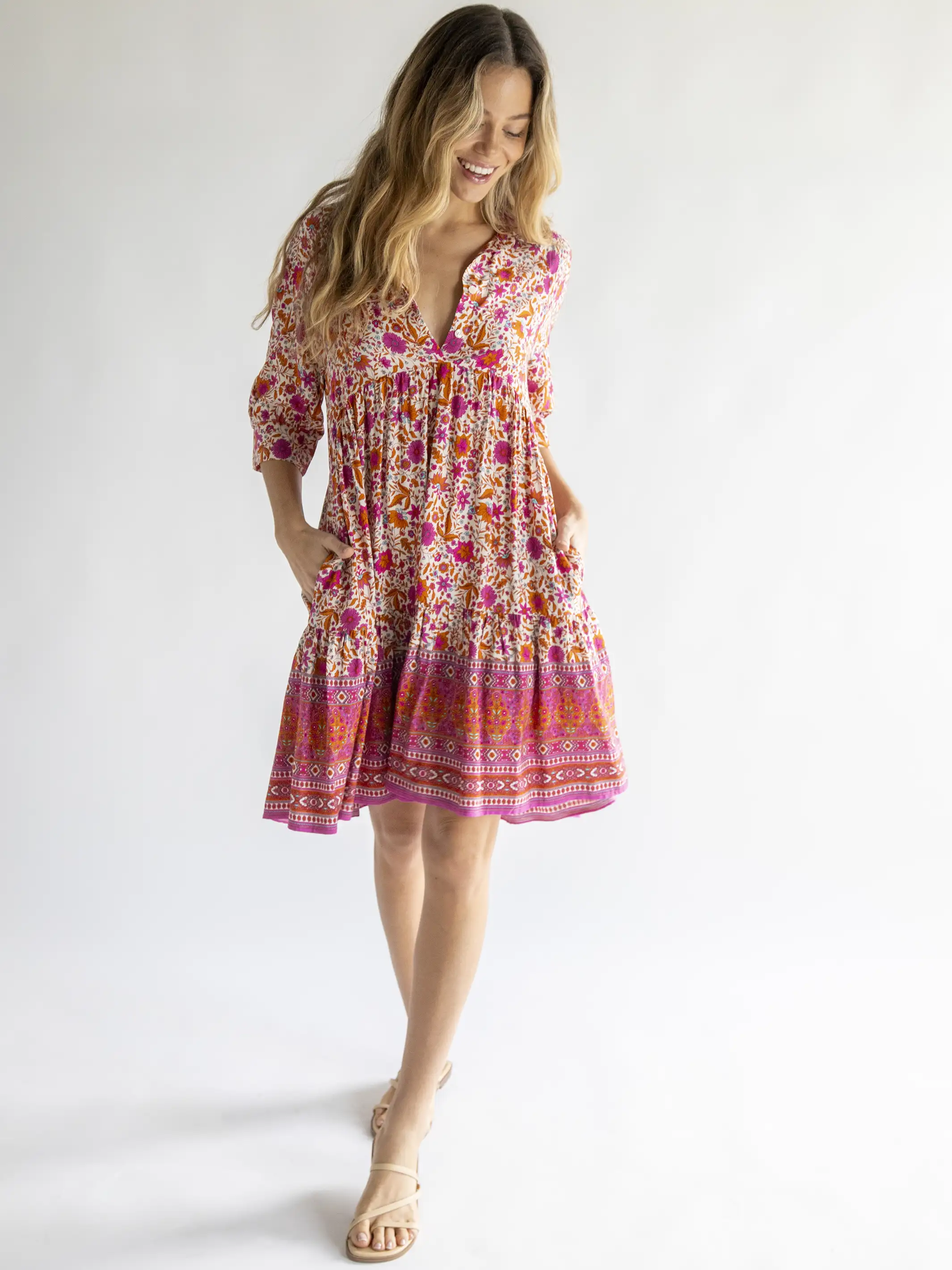 Becca Mini Dress - Pink Floral Border