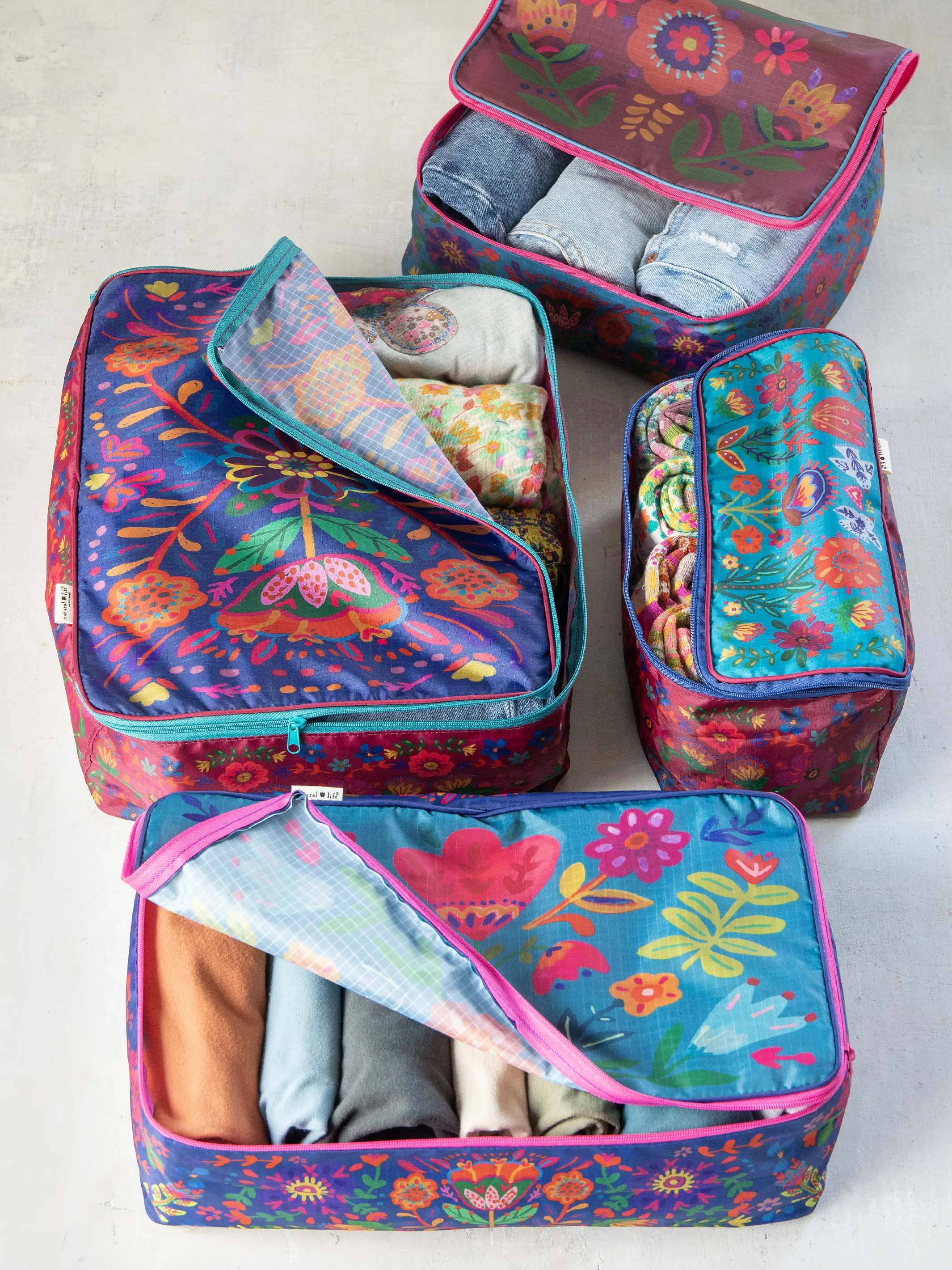 Travel Packing Cubes, Set of 4 - Multi Folk Flower